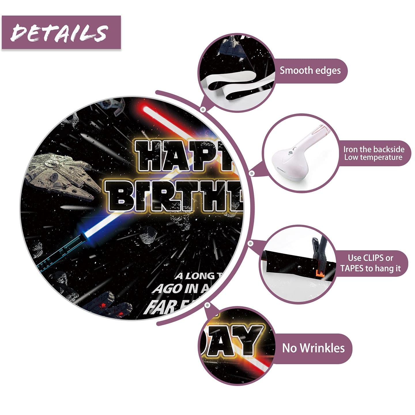 Seasonwood 8x6ft Fabric Star Themed Birthday Party Backdrop for Boys Kids No Wrinkles Galaxy Universe Wars Photography Background Baby Shower Decorations Cake Table Banner Photo Booth Props Supplies