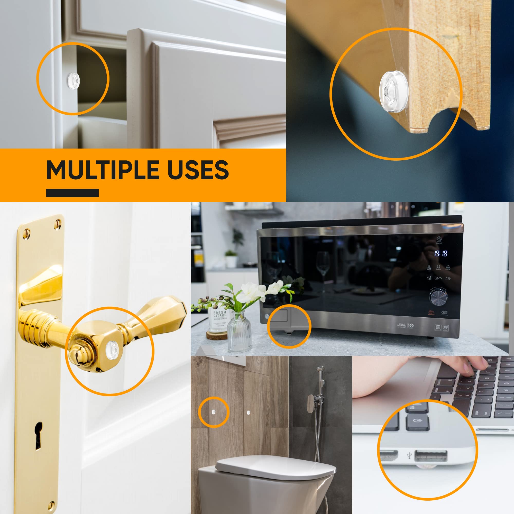Vellax Cabinet Door Bumpers - Self Adhesive Pads, Cabinet Stoppers, Rubber Bumpers for Drawers, Cupboards, Cutting Boards, Glass Tops, Picture Frames, Kitchen Furniture