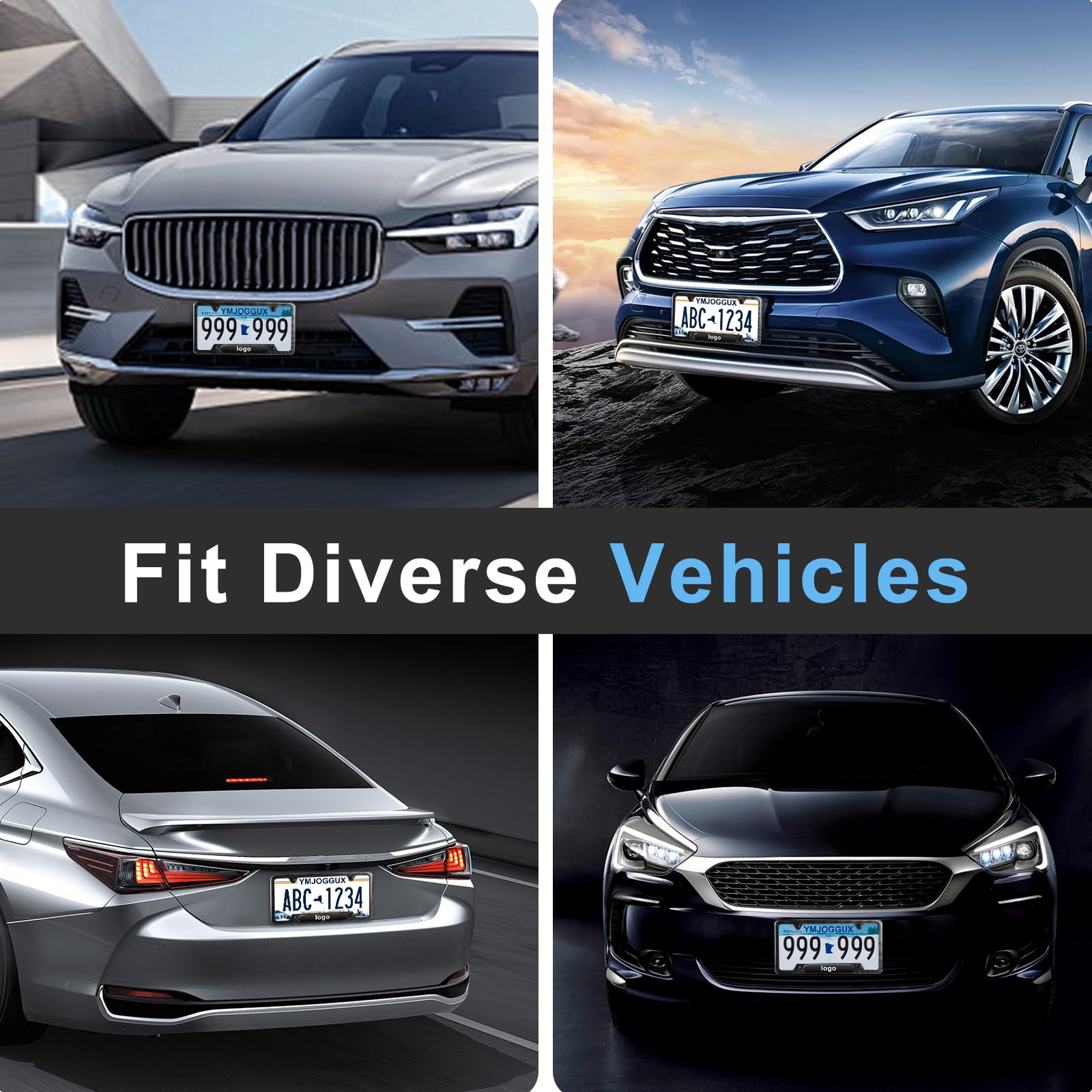 YMJOGGUX Black License Plate Frames Compatible with BMW-M, 2 PCS License Plate Holder, 4 Holes Aluminum Alloy Weather Proof License Plate Frame with Fasteners, Screws, Valve Caps and Tool