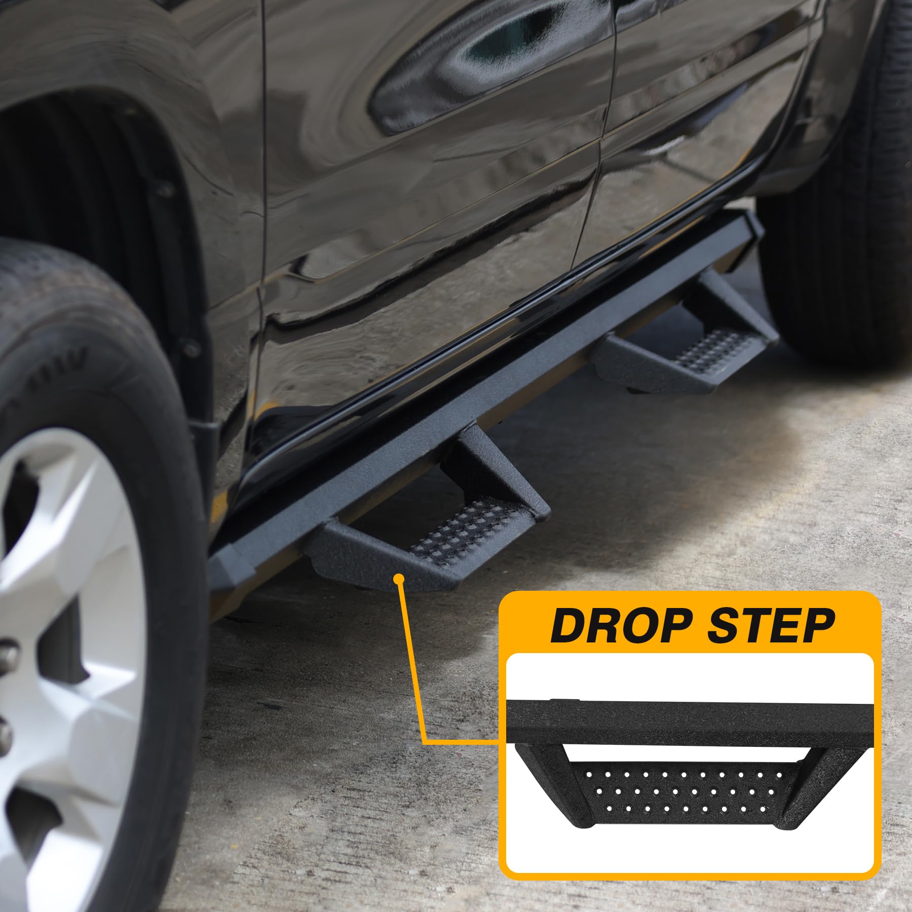 SMANOW Running Boards Side Steps Compatible with 2007-2021 Toyota Tundra Double Cab with 2 Narrow Rear Door. Dual-Stage Textured Black Powder Coated Step Bars Step Rails.