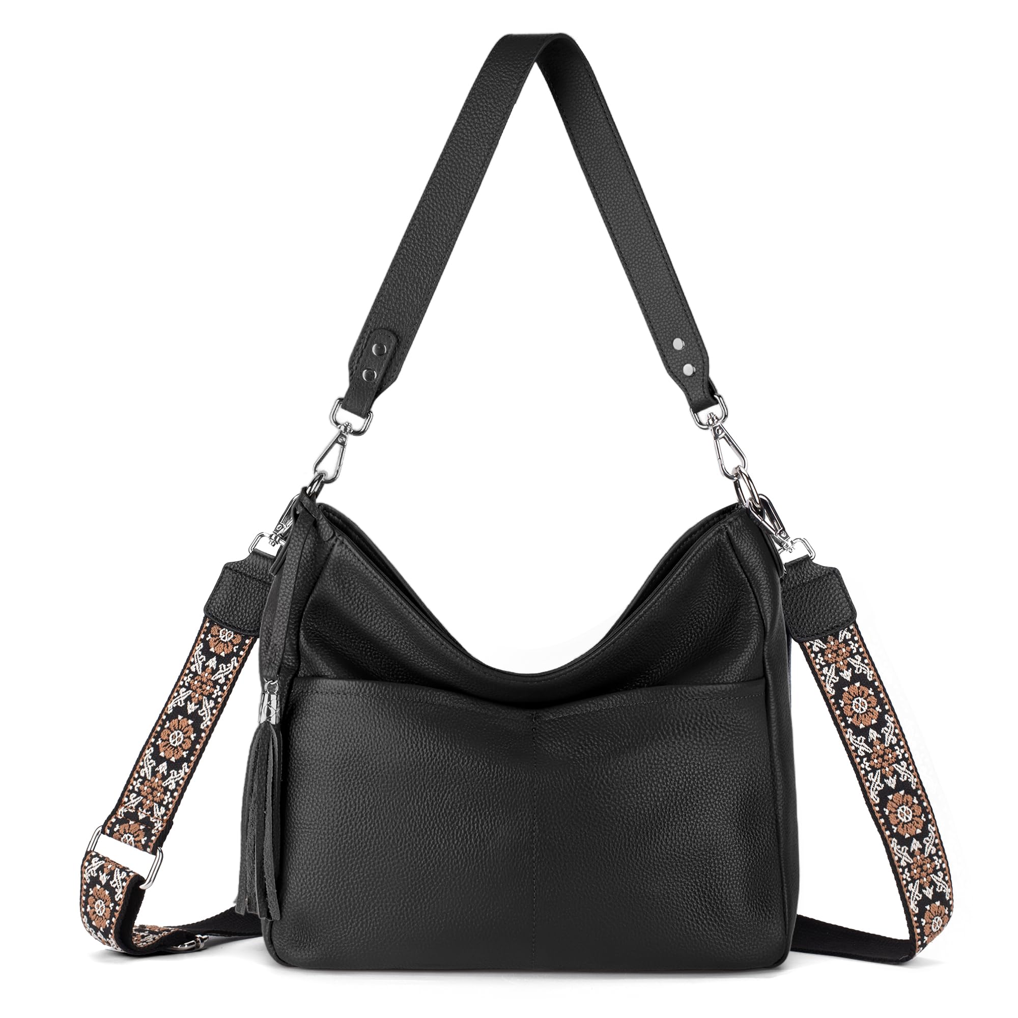 befen Genuine Leather Crossbody Bags for Women, Black Leather Purse Soft Real Hobo Crossbody with 2 Removable and Adjustable Straps Trendy Womens Purses and Handbags for Everyday