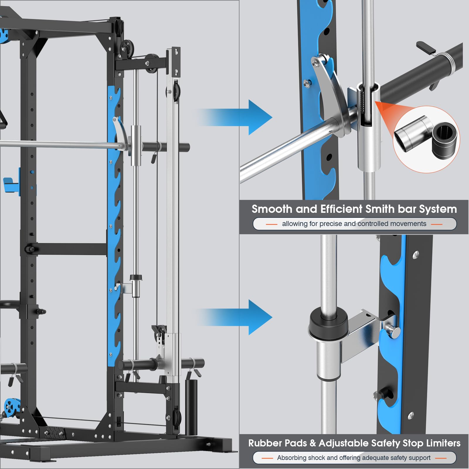 Multifunctional Power Cage Rack with Cable Crossover/Smith Machine System, LAT-Pull Down System,Squat Rack and More Training Attachments for Home Gym
