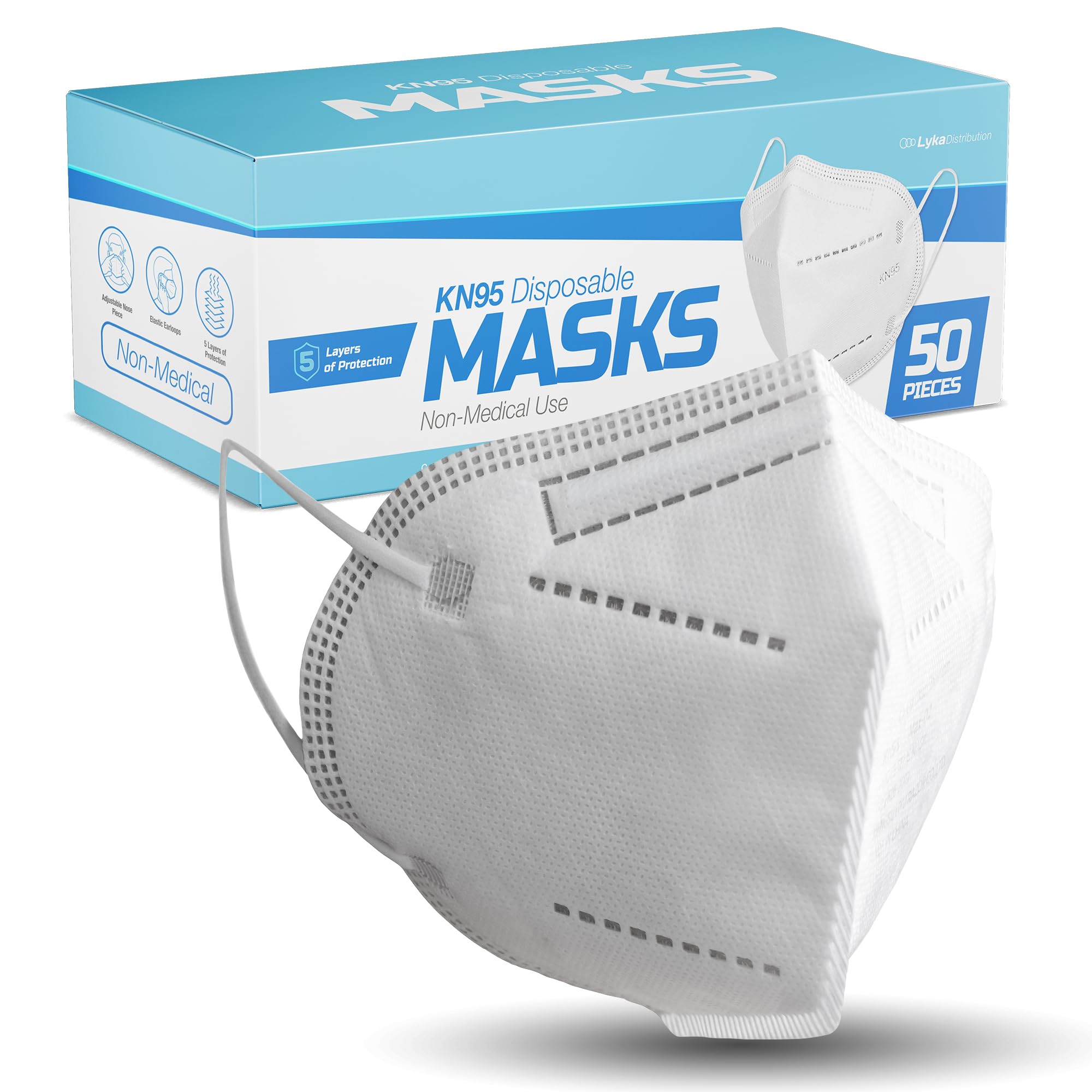 50 Pack White KN95 Face Masks for Adults and Kids - Kn95 Facemask Disposable - 5 Layer Breathable Face Mask for Dust Protection - Comfortable Elastic Ear Loop - Men & Women Every Day Non Medical Use