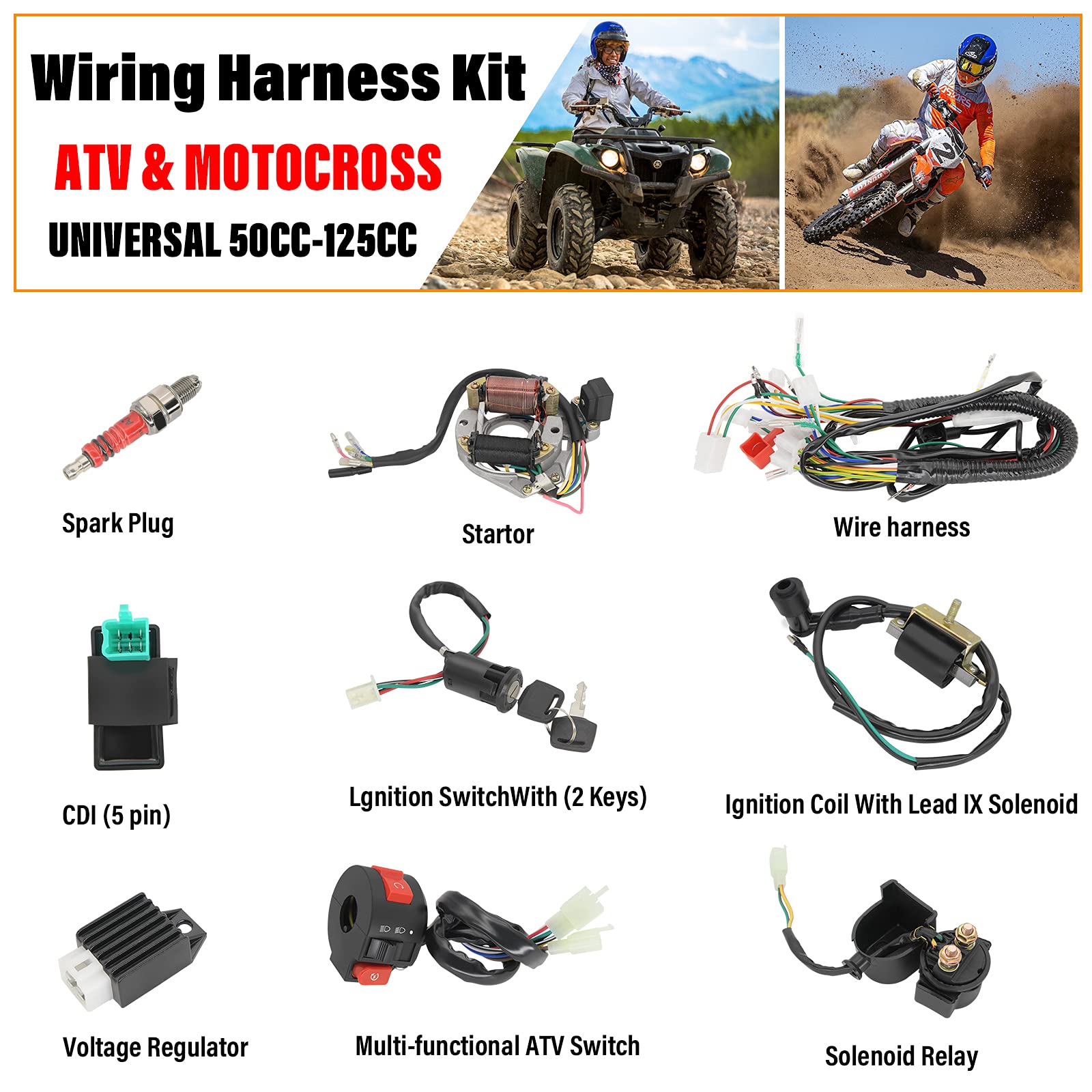 Complete Electrics Stator Coil CDI Wiring Harness for 4 Stroke ATV KLX 50cc 70cc 110cc 125cc-atv wiring harness