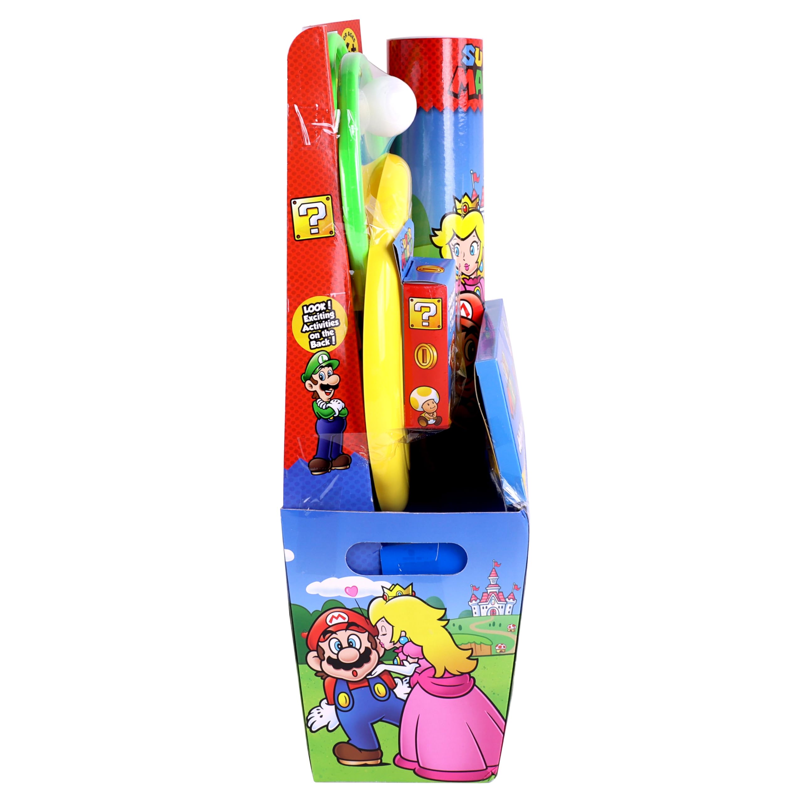 Mario Prefilled Gift Basket with Toys, Jelly Beans Candy and Bonus Mario Tube Topper for Kids, Tweens, Teens