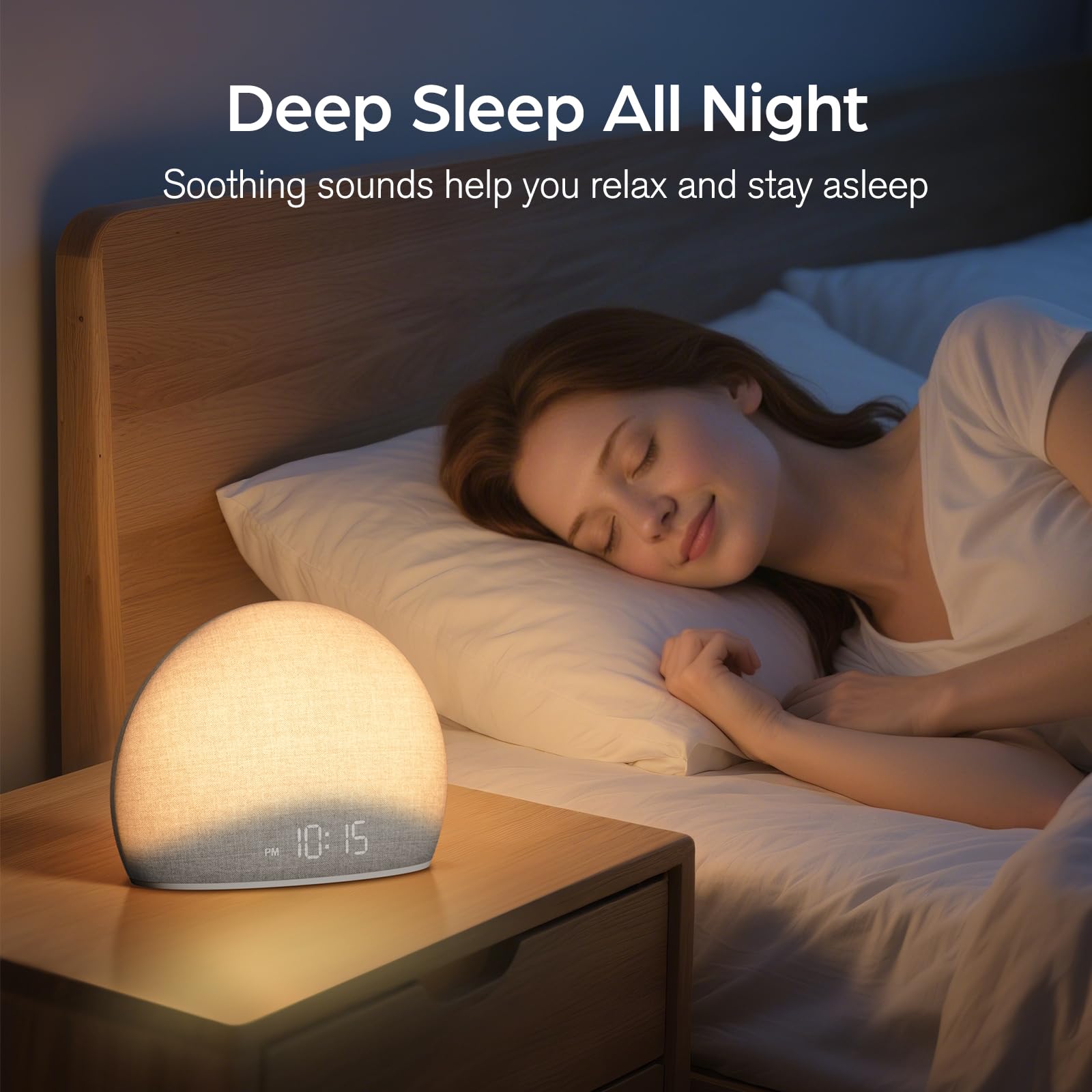 HOUSBAY Sunrise Alarm Clock, White Noise Sound Machine for Bedroom | Natural Wake-Up Light with Gentle Alarm Sounds, 20 Soothing Sleep Aids, Dimmable Display, Screen-Free Design