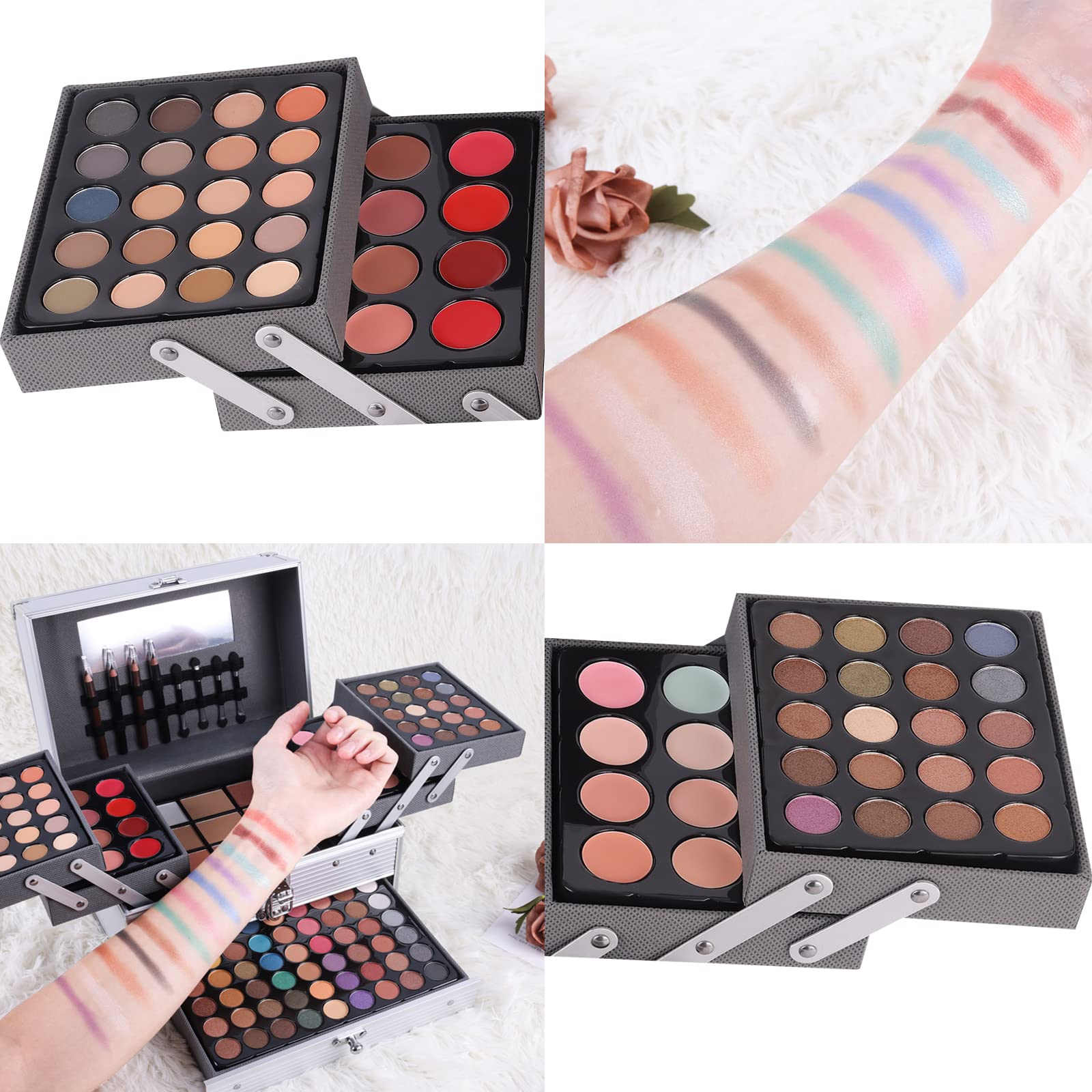 UNIFULL 132 Color All- In- One Makeup For Women Full Kit,Professional Makeup Kit,Makeup Gift Set for Women,Girls&Teens,Include eyeshadow/lipstick/concealer/Lip Gloss/Eyeliner/Mascara(006N2-Silver)