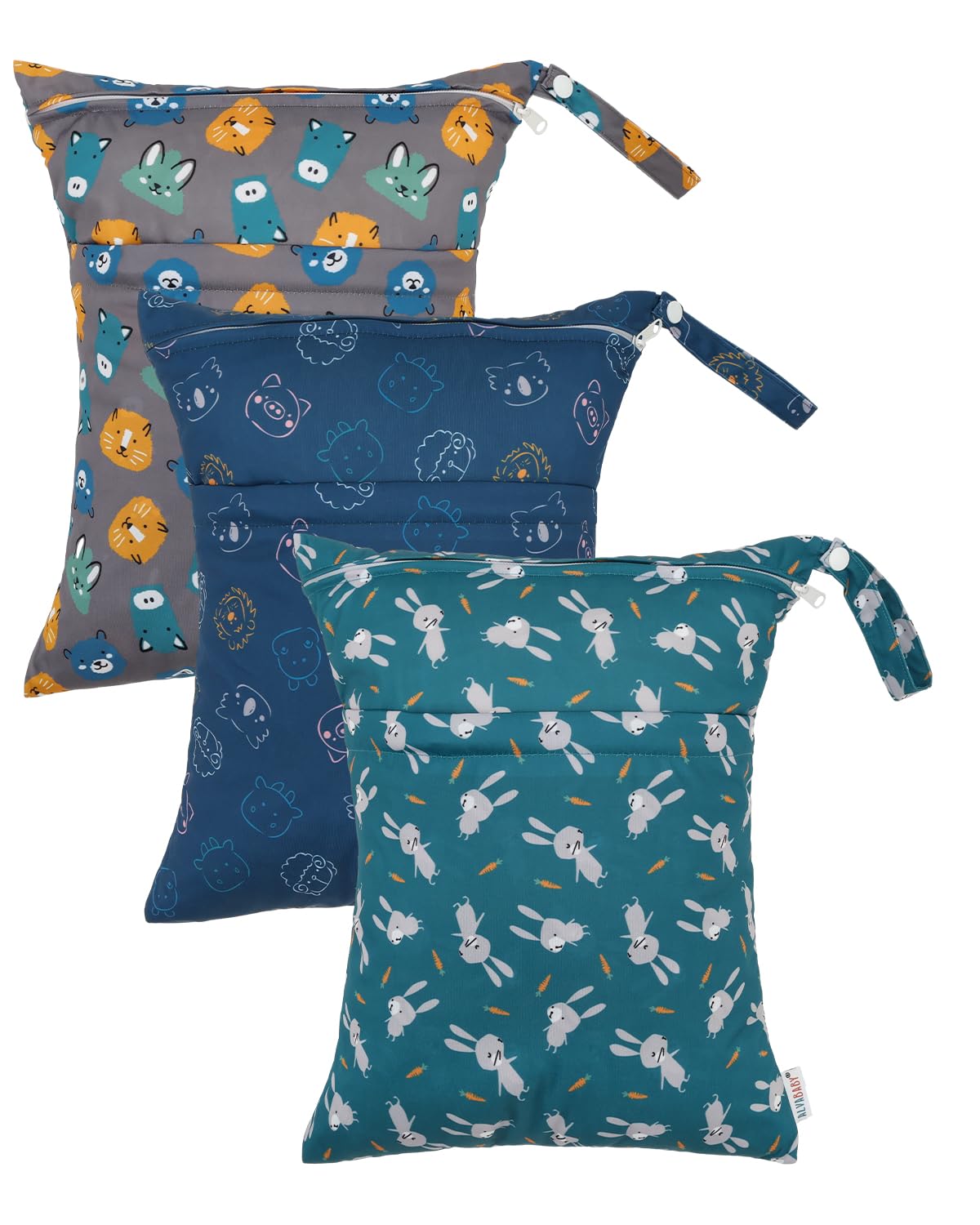 ALVA ALVABABY 3pcs Cloth Diaper Wet Dry Bags Waterproof Reusable with Two Zippered Pockets Travel Beach Pool Daycare Soiled Baby Items Yoga Gym Bag for Swimsuits or Wet Clothes 3L-ZM31