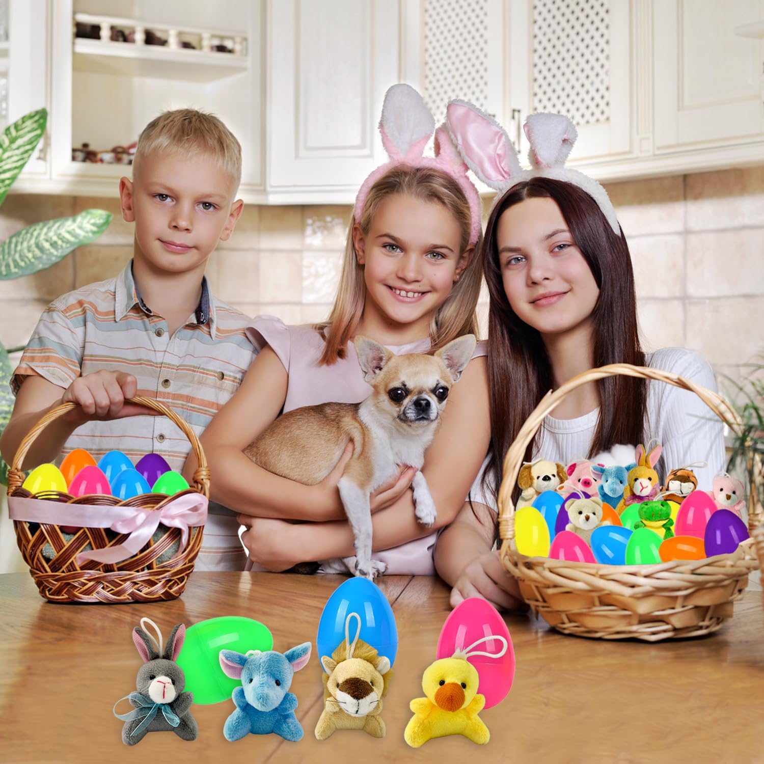 JIALWEN 12 Pack Filled Easter Eggs with Plush Animal, Easter Basket Stuffers Plastic Easter Eggs Prefilled Surprise Plush Toys Easter Gifts Hunt Party Favors for Toddler Boys Girls
