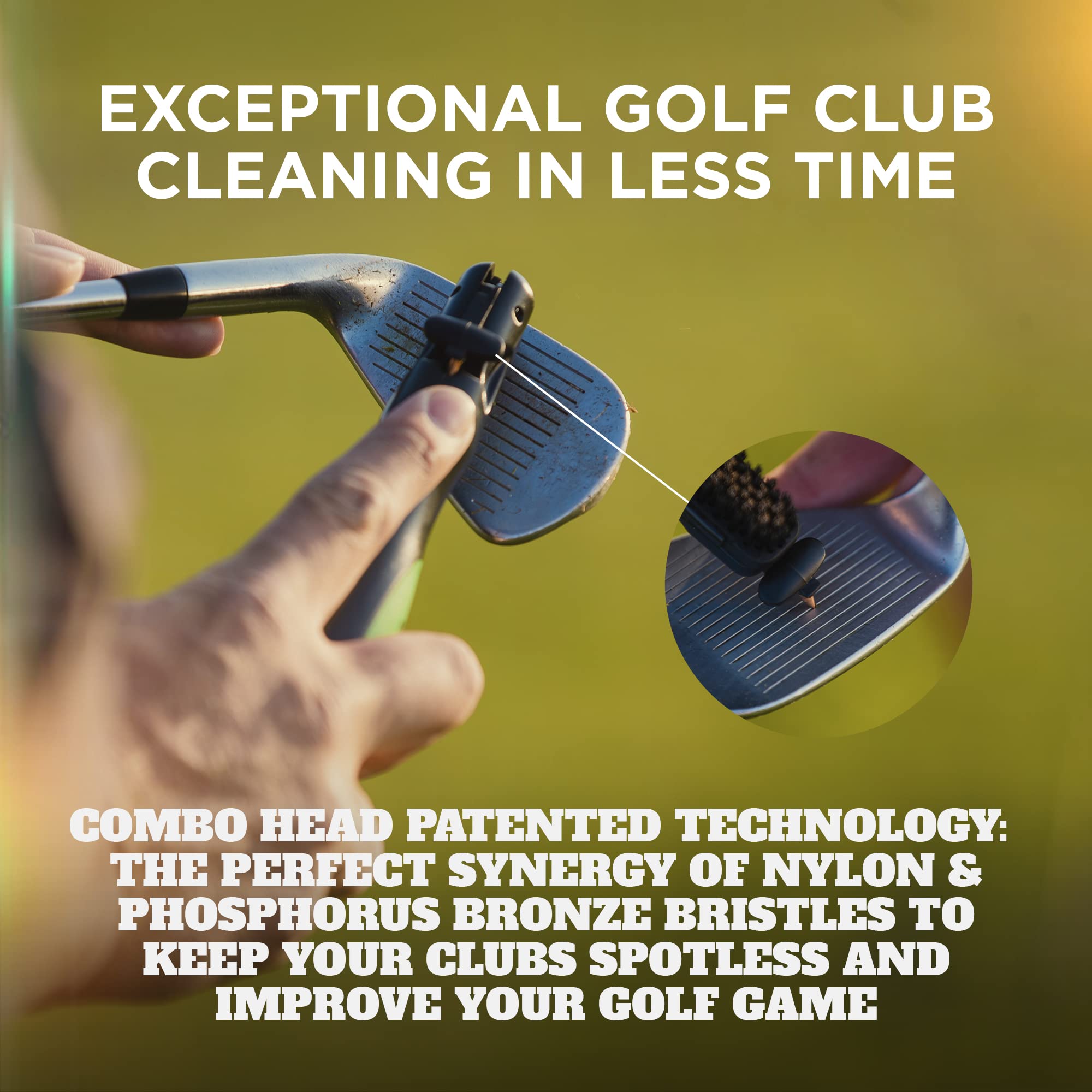 Frogger BrushPro Golf Club Cleaner with Ergonomic Grip and 2.5 ft. Retractable Cord, Patriot - Sturdy Golf Club Brush and Groove Cleaner for Golfers