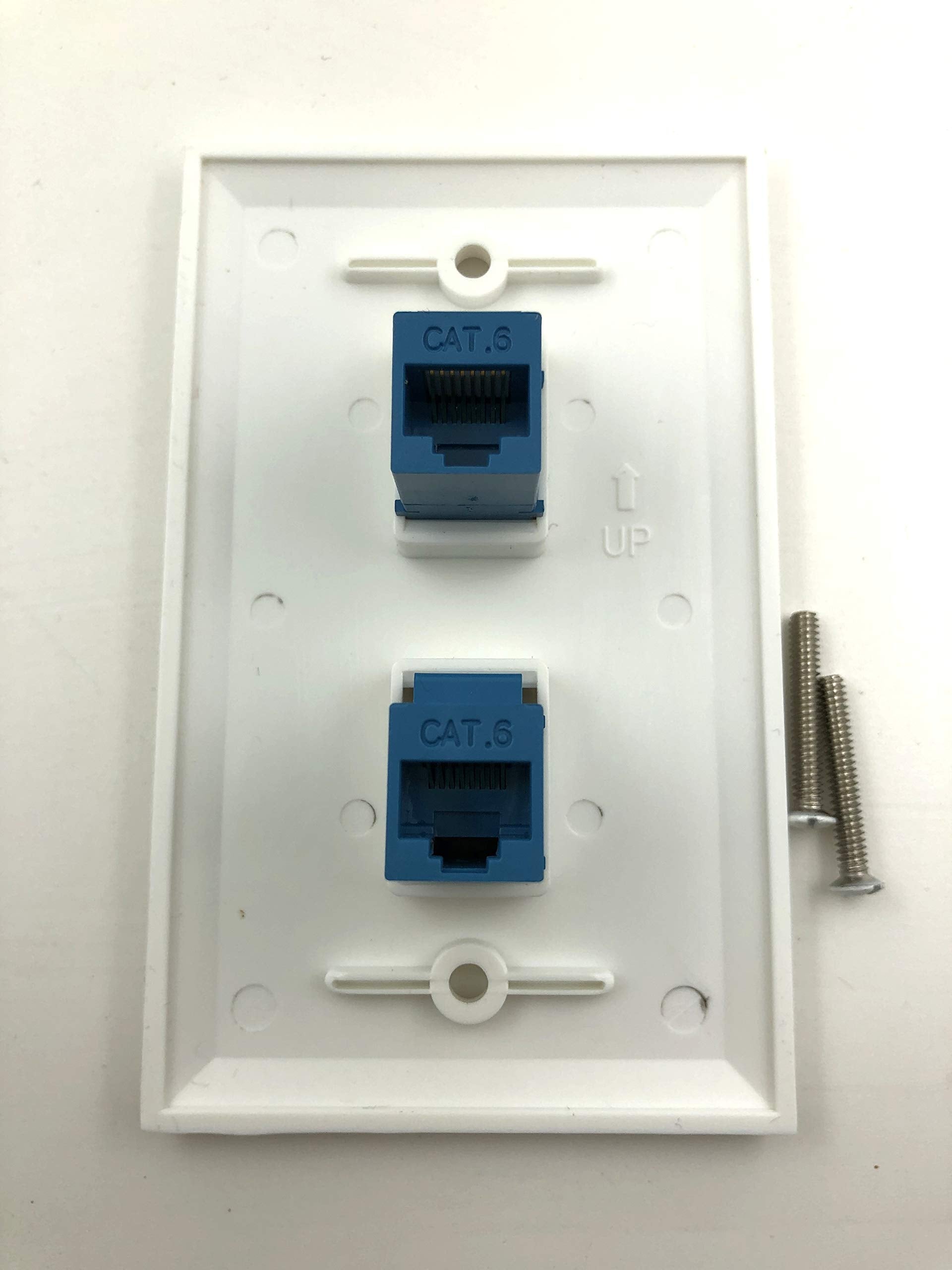 Ethernet Wall Plate, 2 Port Cat6 Keystone Female to Female - White