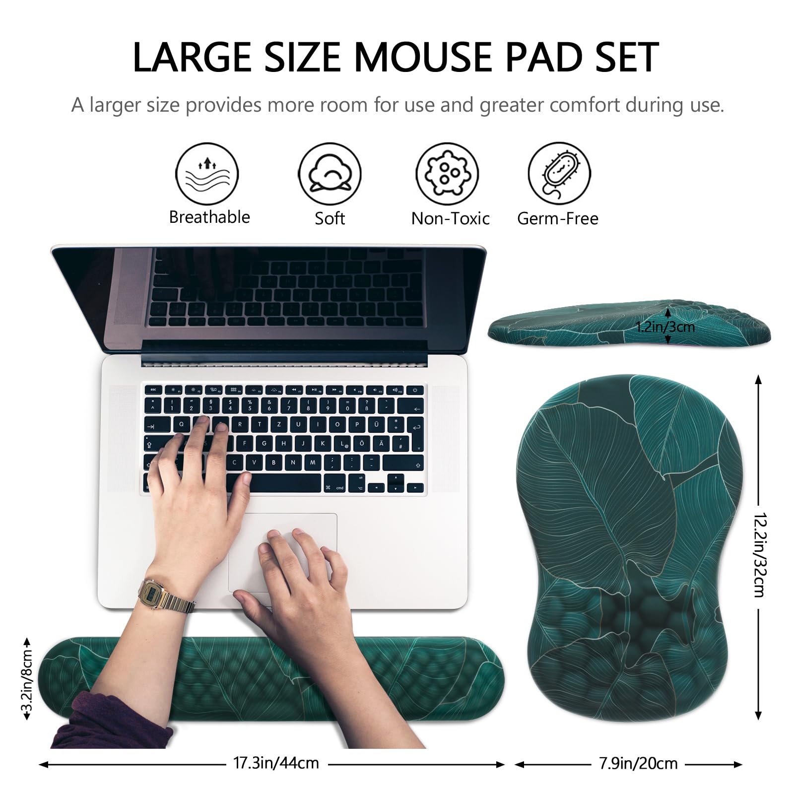 Mouse Pad Wrist Support, Laokiiy 2 in1 Keyboard Wrist Rest+ Ergonomic Mouse Pad, Non-Slip Wrist Rest for Computer Keyboard, Made Easy Typing & Relieve Wrist Pain(Banana Leaf Green)