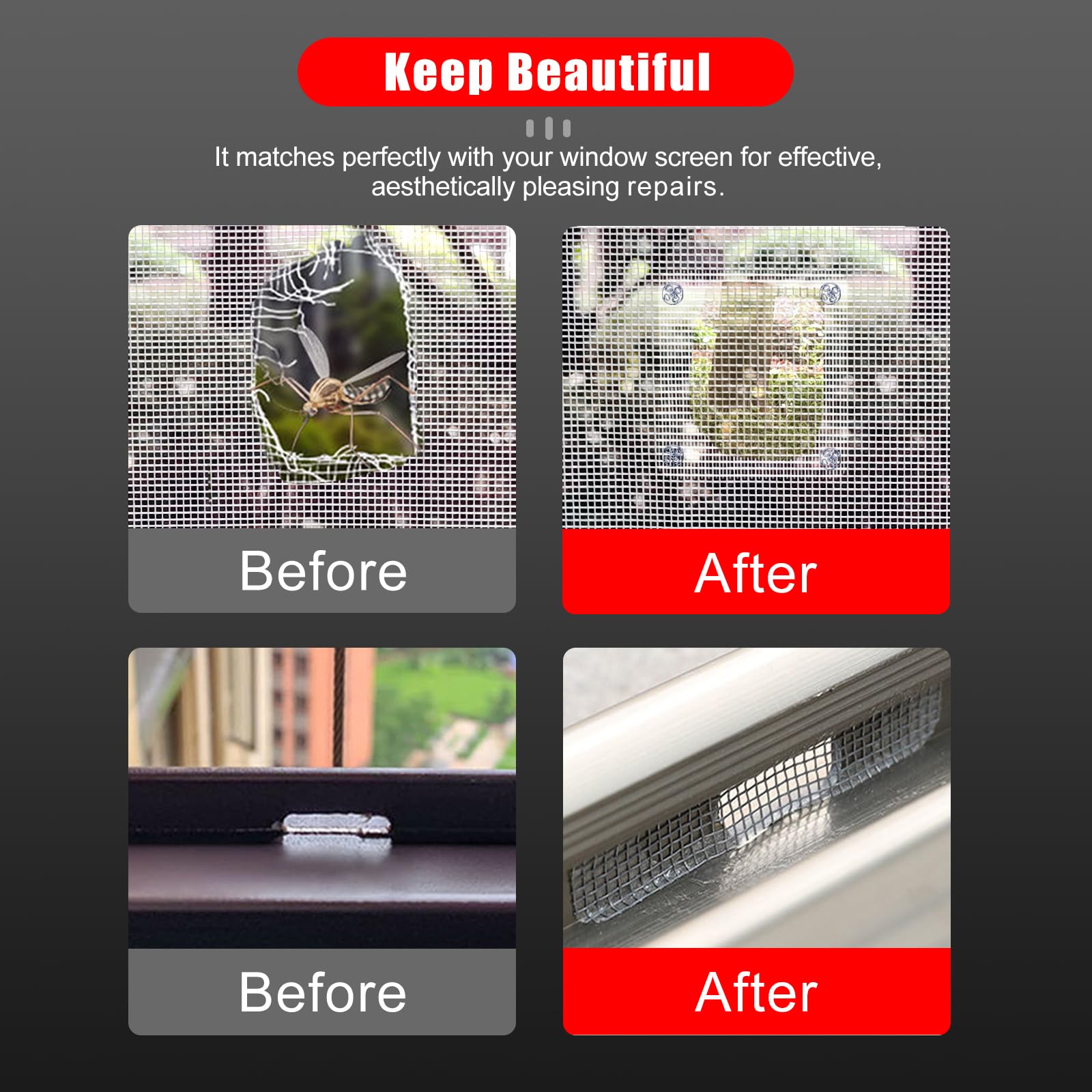 PHIXBEAR Super Strong Adhesion Screen Repair Tape Replacement Kit, Made of 3M, Screen Tape Mesh Repair for Window Screen and Screen Door Tears Holes, Grey 1.97In X 6.57Ft