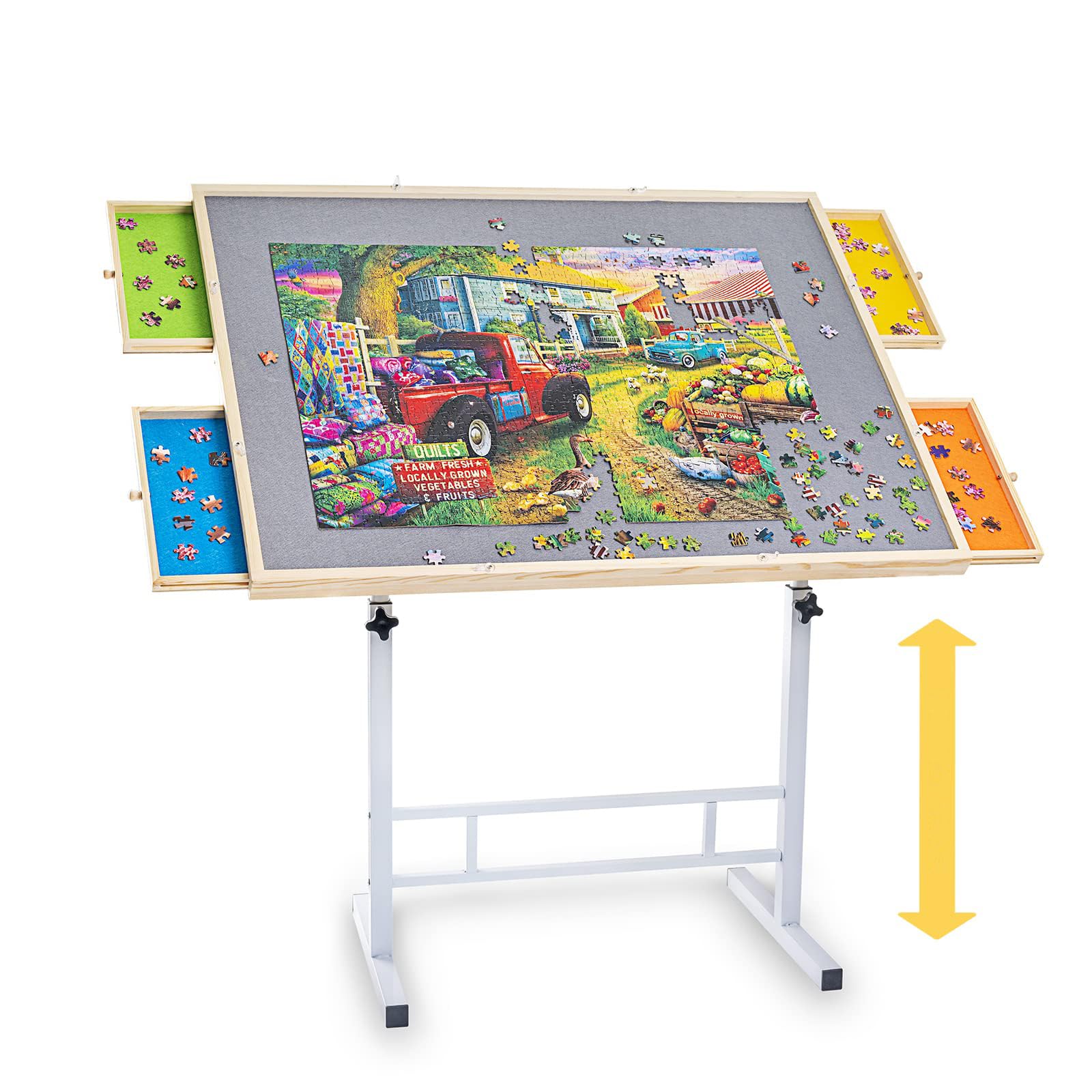 Fanwer Adjustable Puzzle Table with Drawers 1500 Piece, Angle & Height Adjustable Jigsaw Puzzle Table with Metal Legs | 35"x26" Tilting Puzzle Board for Adults and Children, for Birthday
