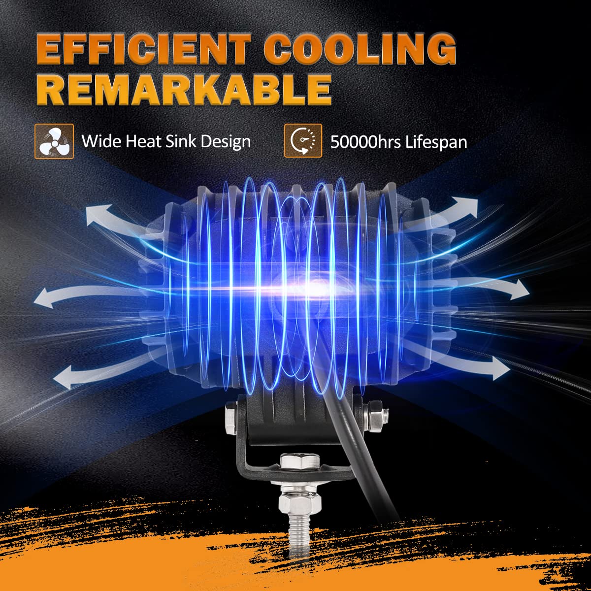 Auxbeam 4 Inch LED Amber Pod Light, 60W Driving Yellow Flood Beam Square Pod Fog Lights with DT Wiring Harness for Motorbike SUV ATV Truck Jeep Boat Tractor Forklift (2 Pcs)