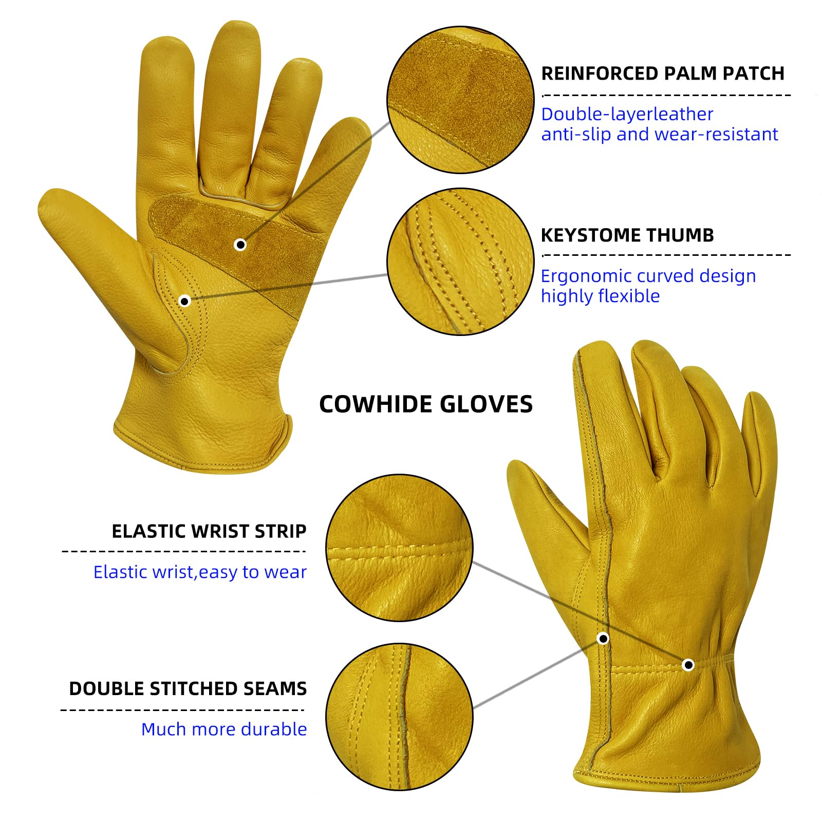 Leather Gloves for Men(Reinforced Palm), Gardening Gloves for Women, Puncture and Cut Resistant for Construction Work, Welding, Gardening and more.(1 pair Small)