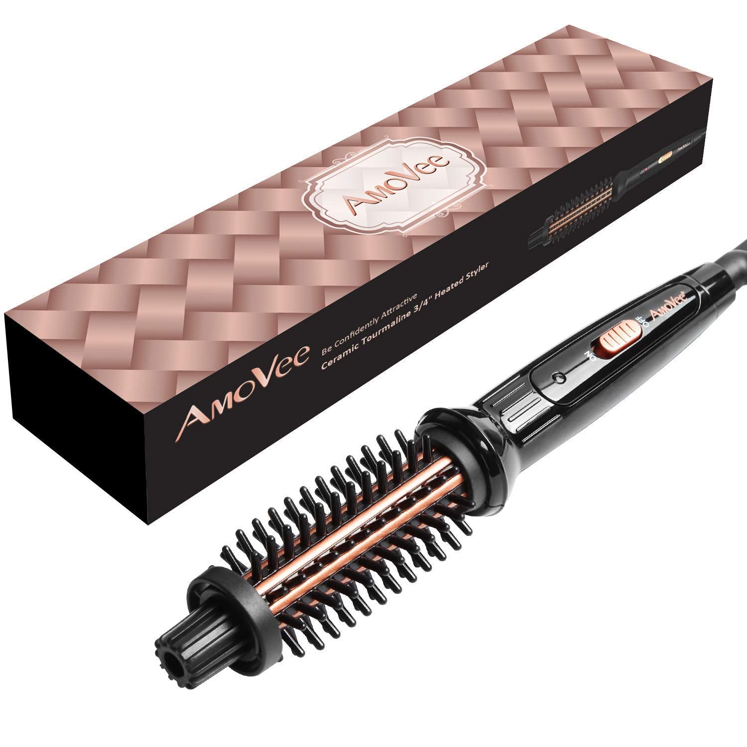 AmoVee Mini Curling Iron, 3/4 Inch Travel Hair Brush Anti-Scald Curling Wand Ceramic Tourmaline Hot Brush Barrel for Short Hair(100-240V)