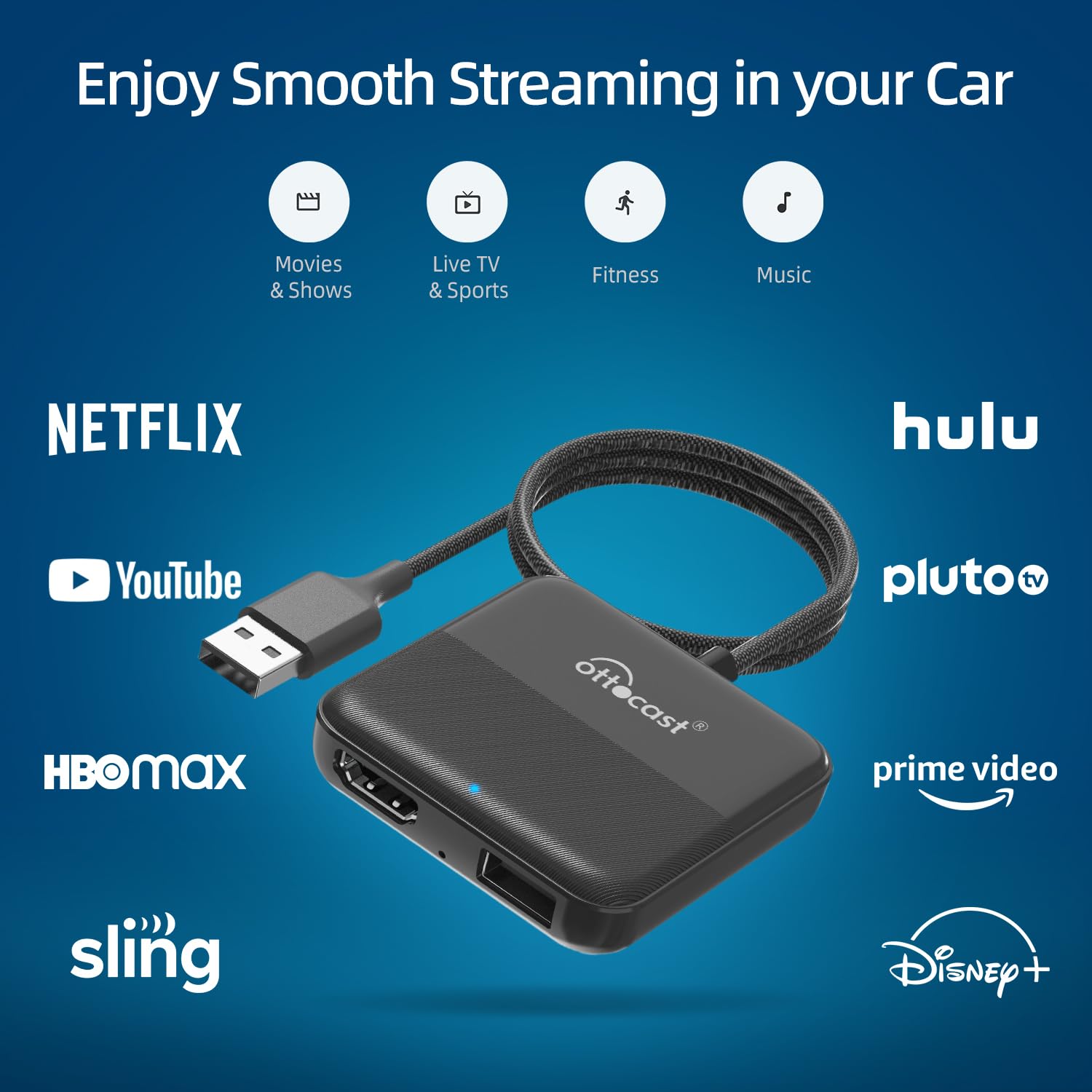 OTTOCAST Car TV Mate - Fire TV Stick Converter for Car - Plug & Play, Stable Fast, No Latency - Compatible with SetTop Box, Switch, etc - HDMI to USB Port Converter for The OEM Factory CarPlay Cars