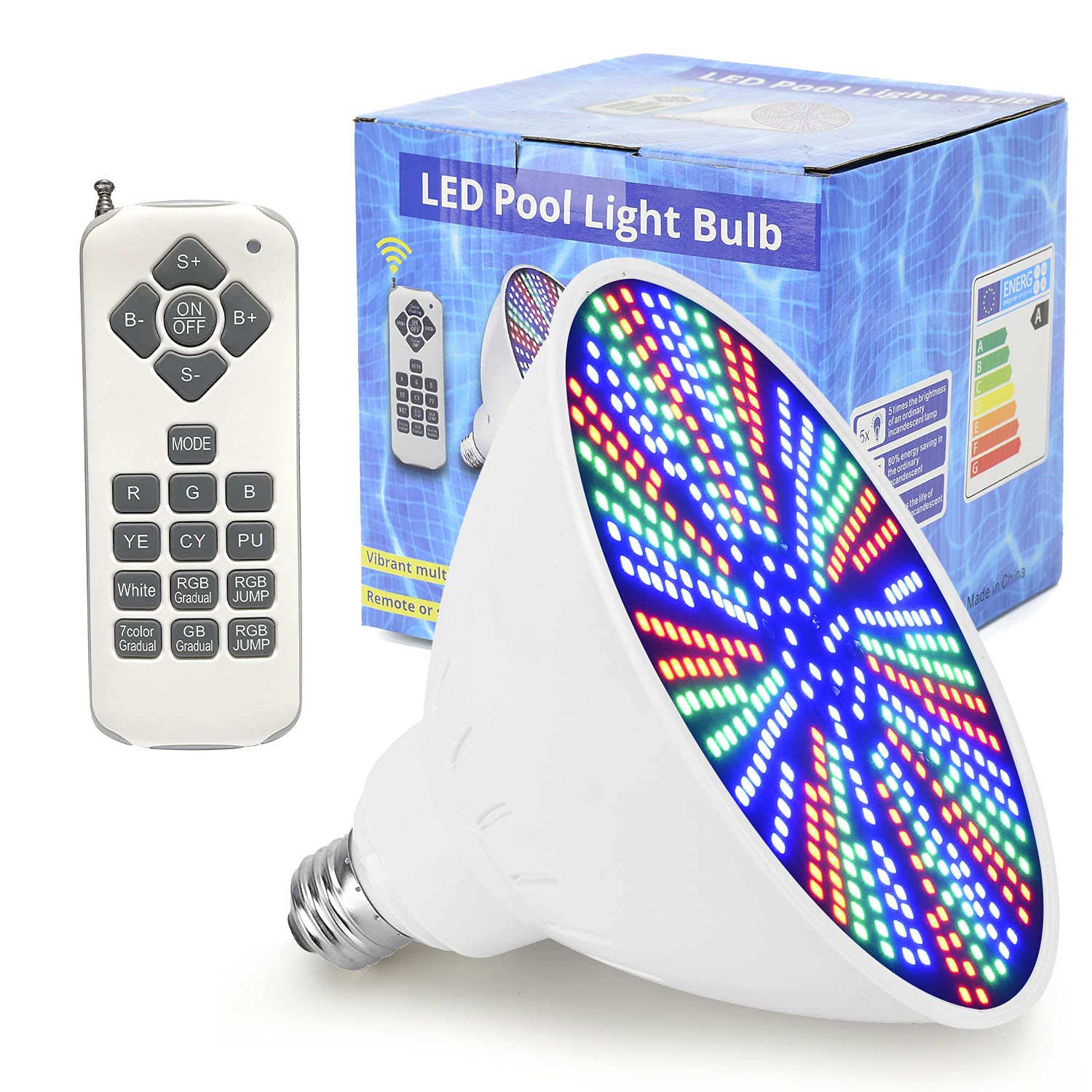 Jeryswet Pool Light, 12V 40W RGB Color Changing LED Pool Lights for Inground Pool, E26 Underwater Pool Light Bulb with Replacement Remote Control for Pentair and Hayward Pool Light RGB 12V 40W