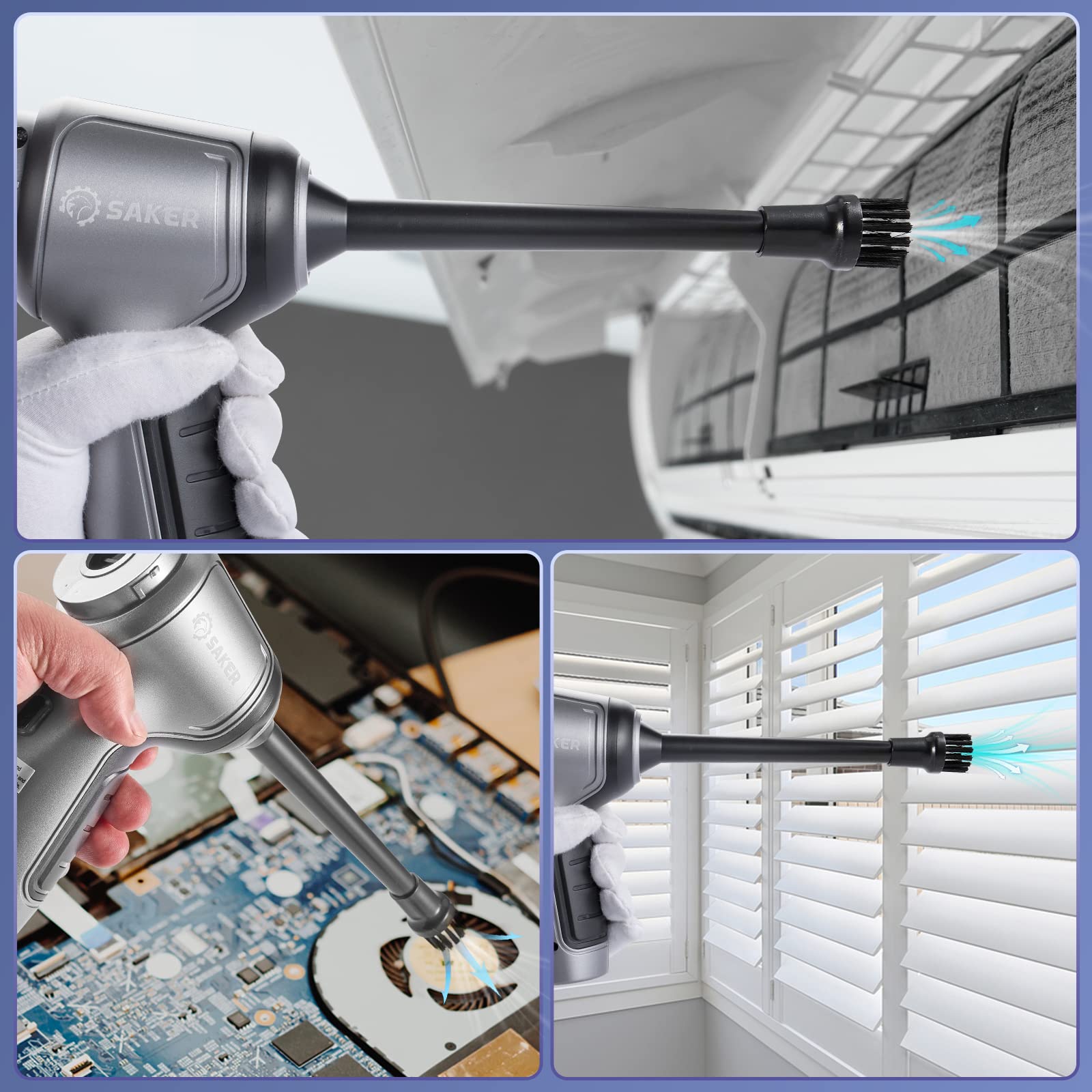 Saker Handheld Vacuum Cleaner Car - Wireless Mini Vacuum Cleaner 3 in 1 Multifunctional Brushless Motor 12000PA with USB-C,Portable Handheld Car Vacuum Cleaner for Keyboard Cleaning, Outdoor and Home