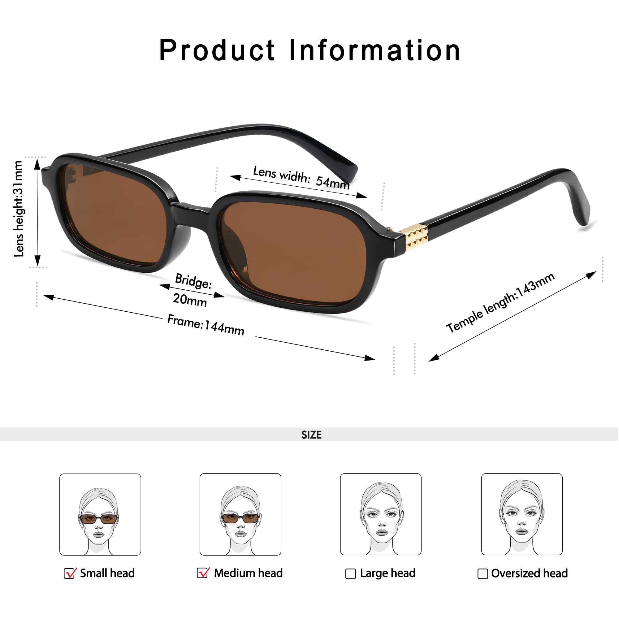 Appassal Retro Rectangular Sunglasses for Women Vintage Fashion Trendy Funny Small 90s Square Sunnies 2025 AP3698 Black/Brown