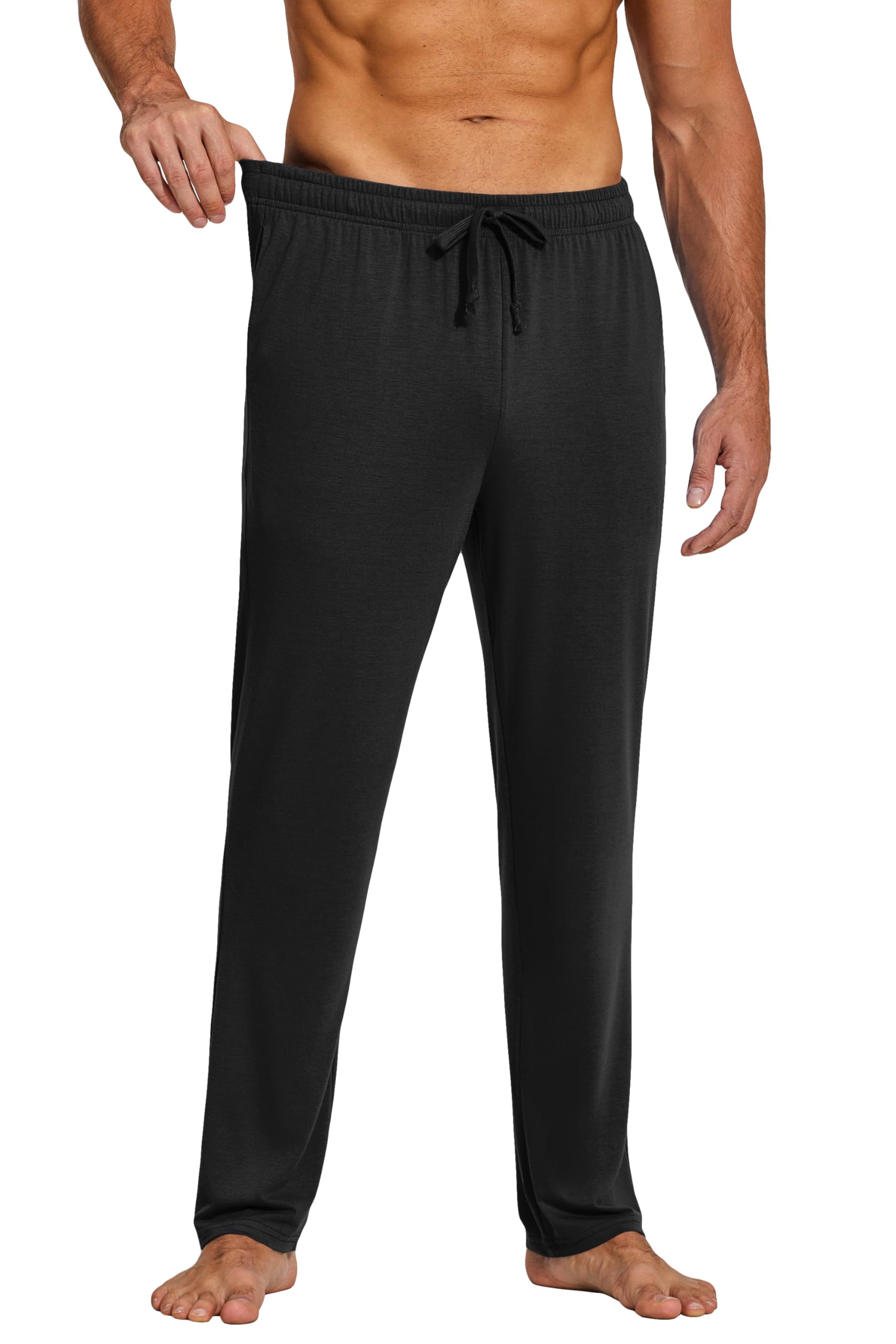 COOFANDY Men's Yoga Sweatpants Lightweight Open Bottom Lounge Pants Casual Drawstring Jogger Pants with Pockets Black
