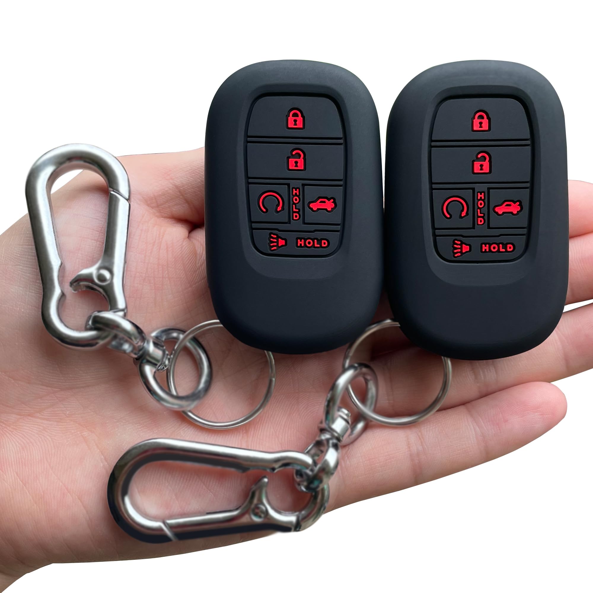 TANDRIVE Key Fob Cover for (5 Buttons) Honda 2022 2023 2024 2025 Civic Accord HR-V Pilot CR-V, Silicone, 2-Pack, Red Button, Black
