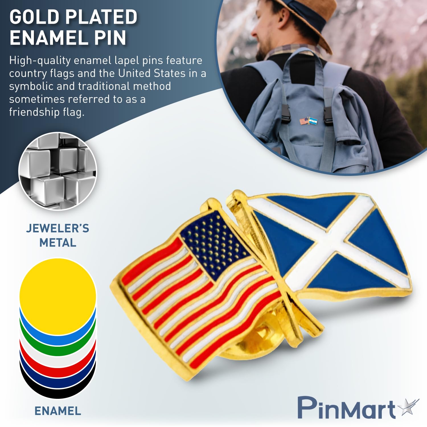 PinMart‘s USA and Israel Crossed Friendship Flag Enamel Lapel Pin - Country Flags Pins For Hats, Jackets, and Backpacks