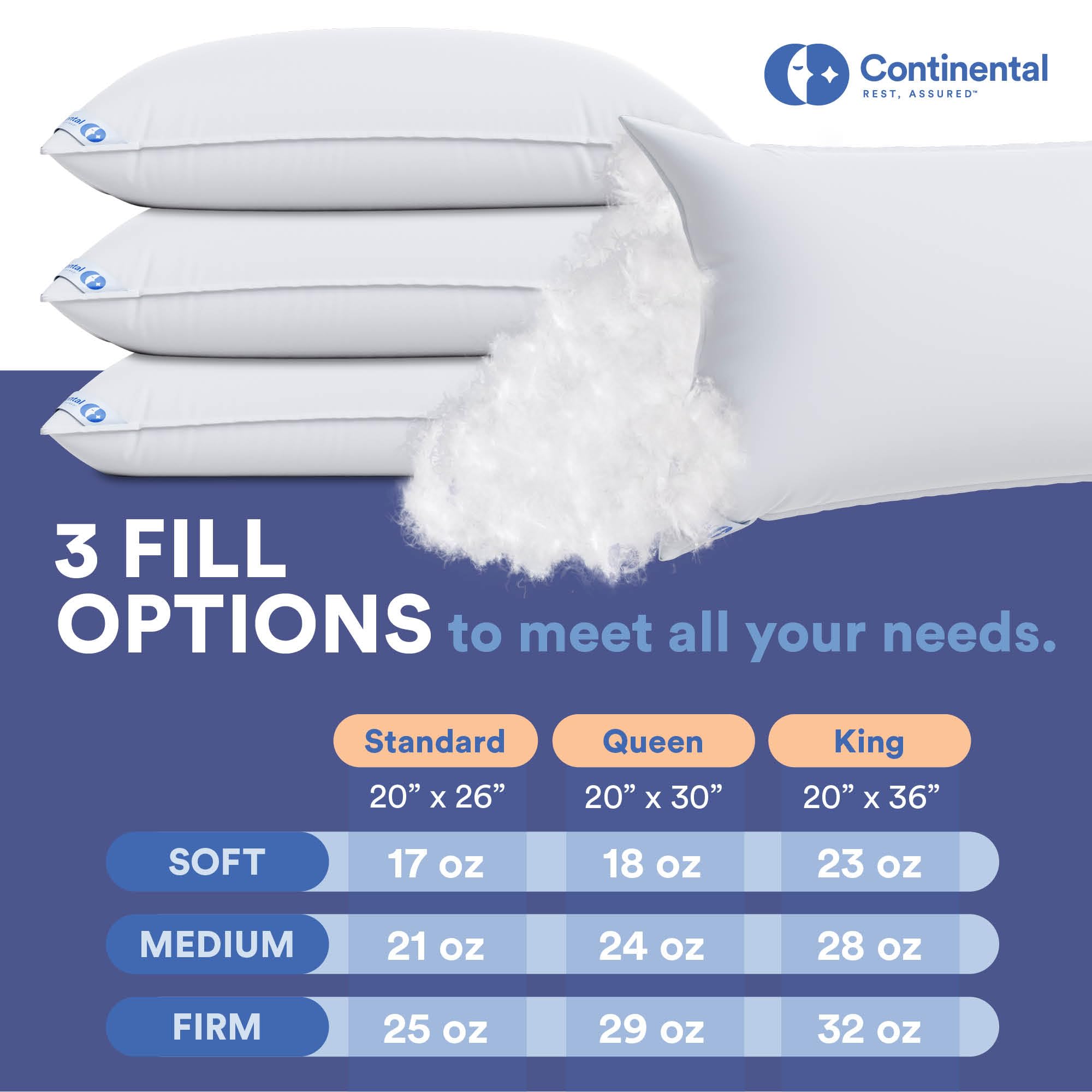 Continental Bedding | Harmony White Down Pillow | 550 Fill Power | 400 Thread Count Cotton Cover | Made in USA | Medium, King (Pack of 2), 2