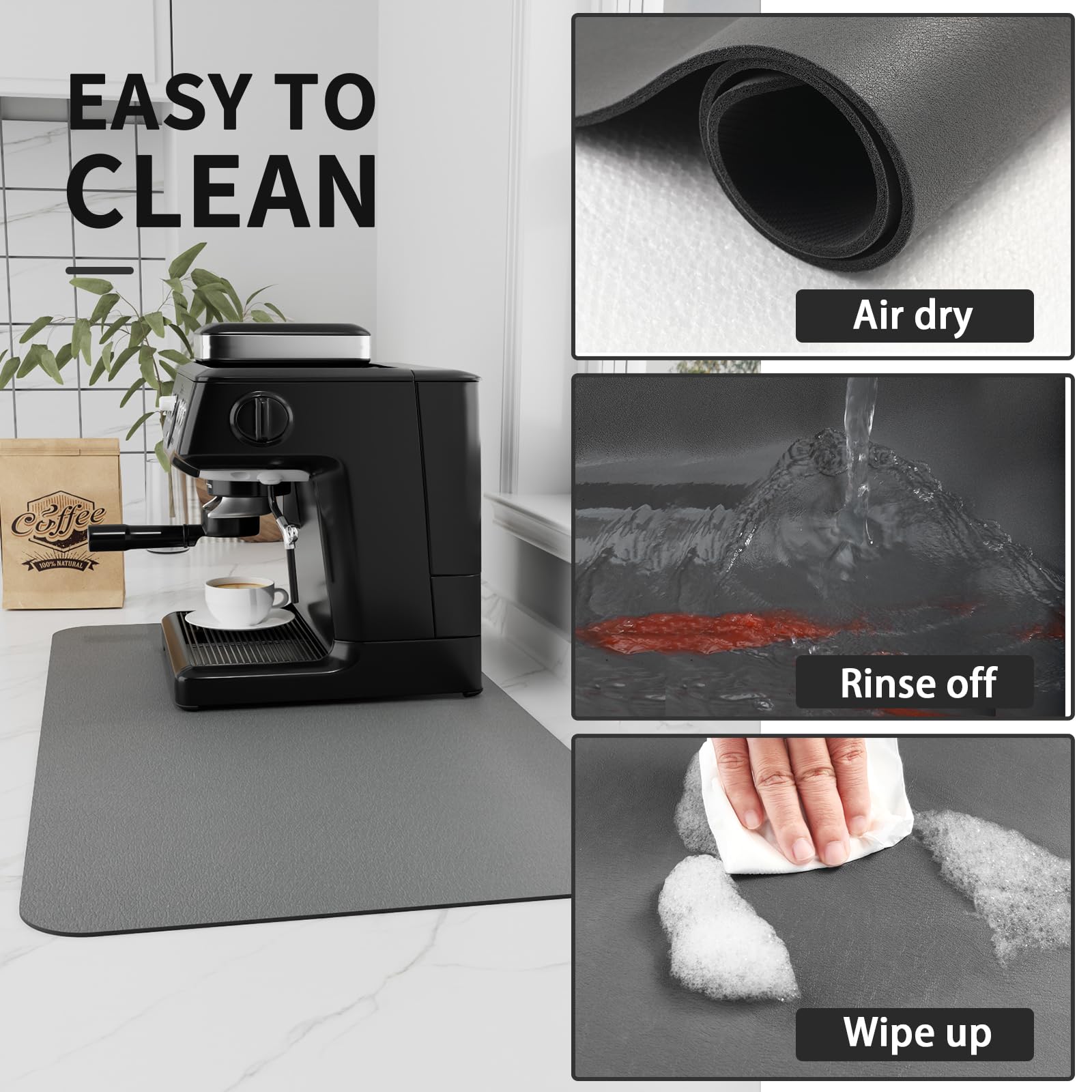 HotLive Coffee Mat - Absorbent Hide Stain Rubber Backed Dish Drying Mat for Kitchen Counter - Bar Mats for Countertops Accessories Fit Under Coffee Maker Espresso Machine