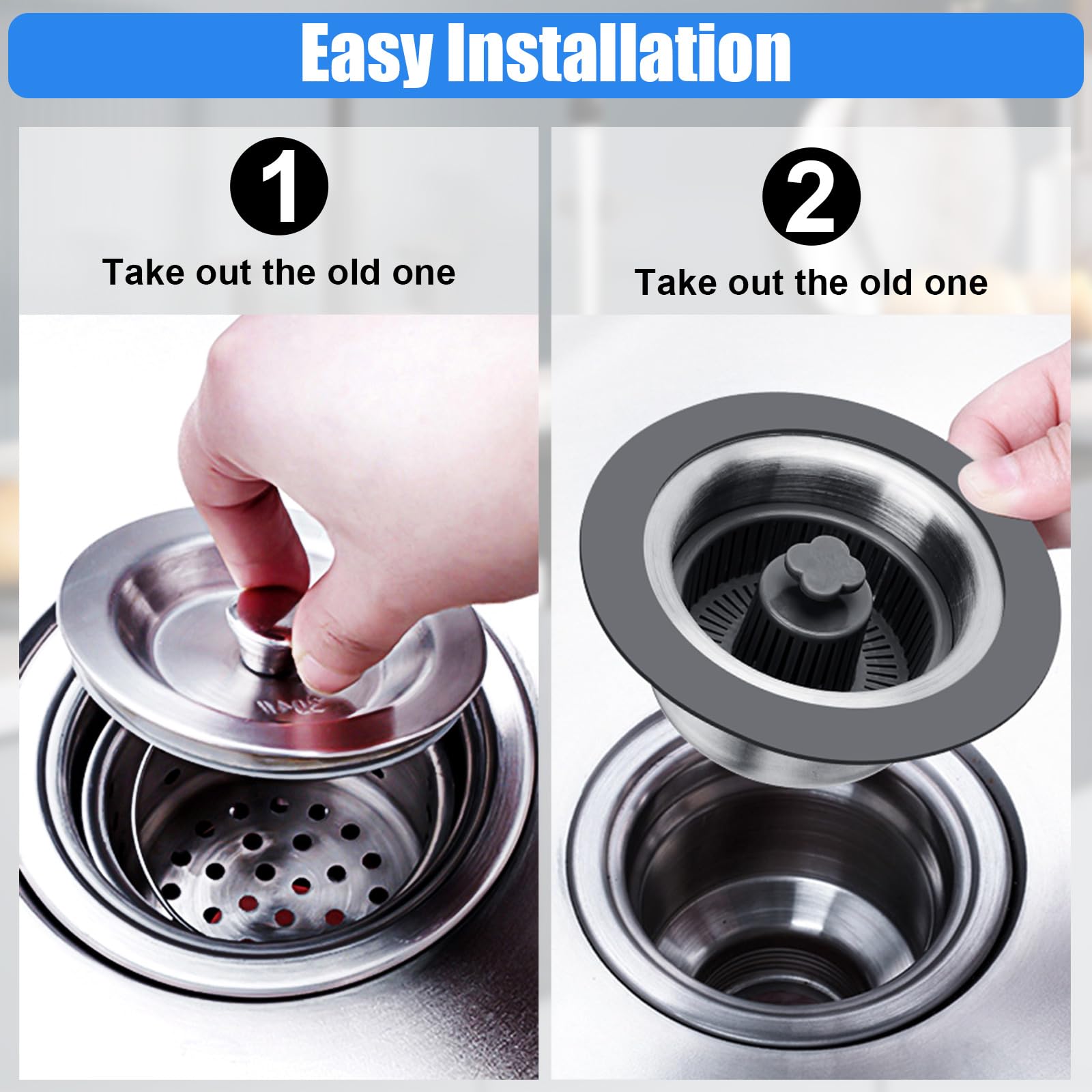 Kitchen Sink Drain Strainer, Augot New Upgraded Sink Drain Strainer & Stopper Kit Stainless Steel Pop Up Drain Stopper with Strainer Basket, Fast Drainage Sink Strainer for Standard 3-1/2 Inch Drain