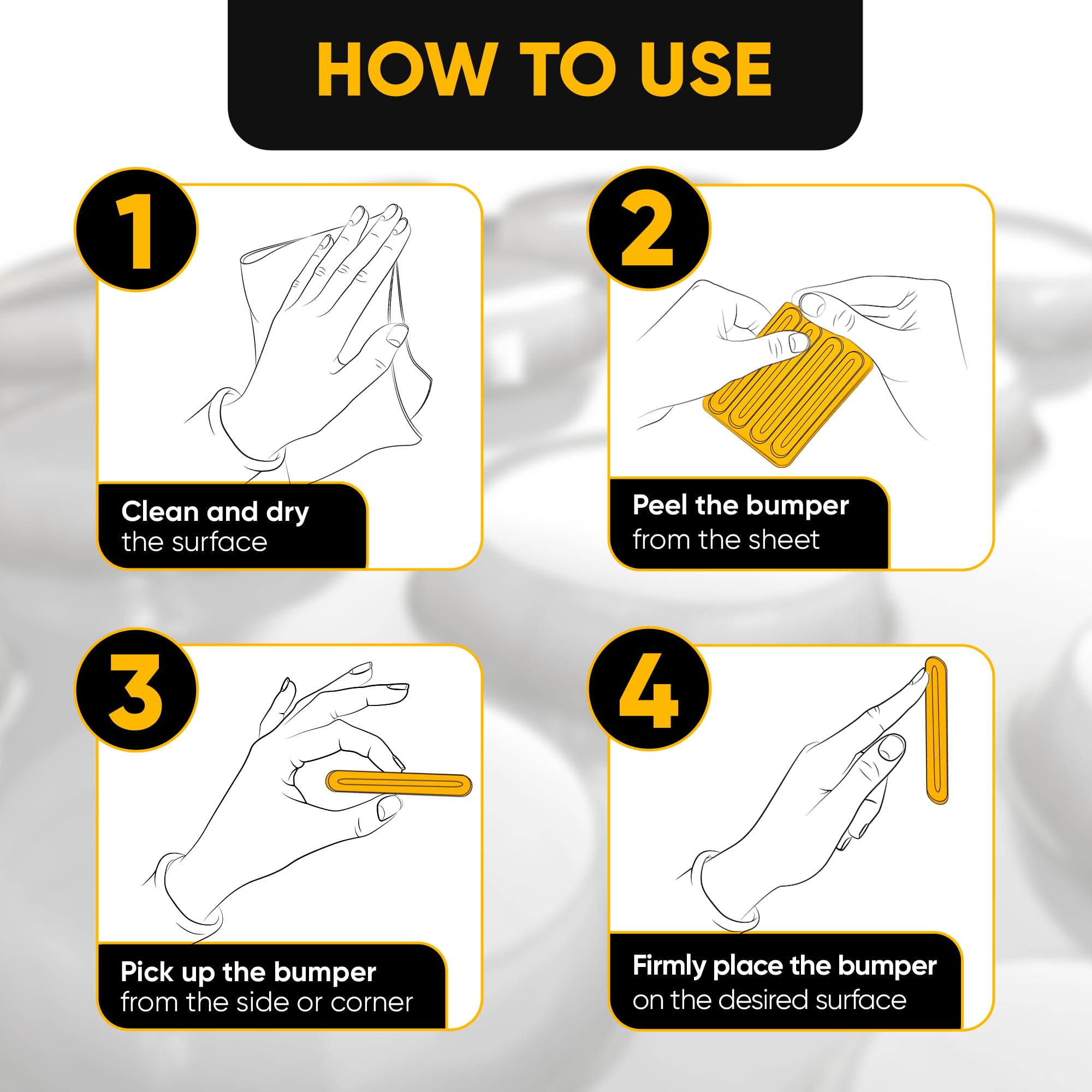 4 Clear Silicone Wall Protector Strips โ Self-Adhesive Door Slam Stoppers & Noise Dampening Bumpers for Cabinets, Car, Toilet Lids, Drawers, Shower โ 5.5" x 0.7" x 0.2" by Vellax