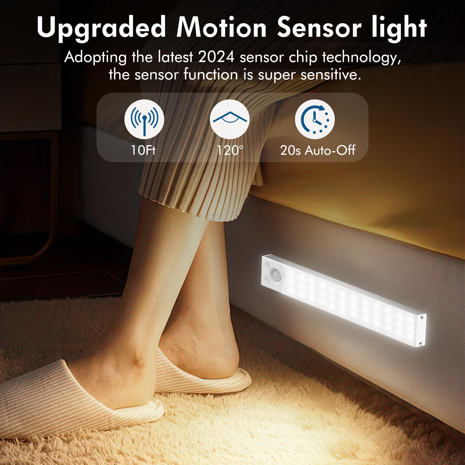 Under Cabinet Lights,2 Pack Dimmable Motion Sensor Light indoor,36LED 1800mAh Rechargeable Under Cabinet lighting wireless,Closet lights Under Counter lights for Kitchen Drawers,Wardrobe,Stair Bedroom