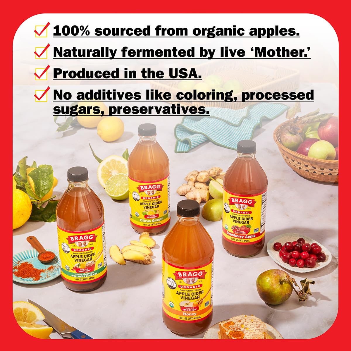 Bragg Organic Apple Cider Vinegar Honey Cayenne Wellness Cleanse with the Mother - 32 fl oz - Raw and Unfiltered