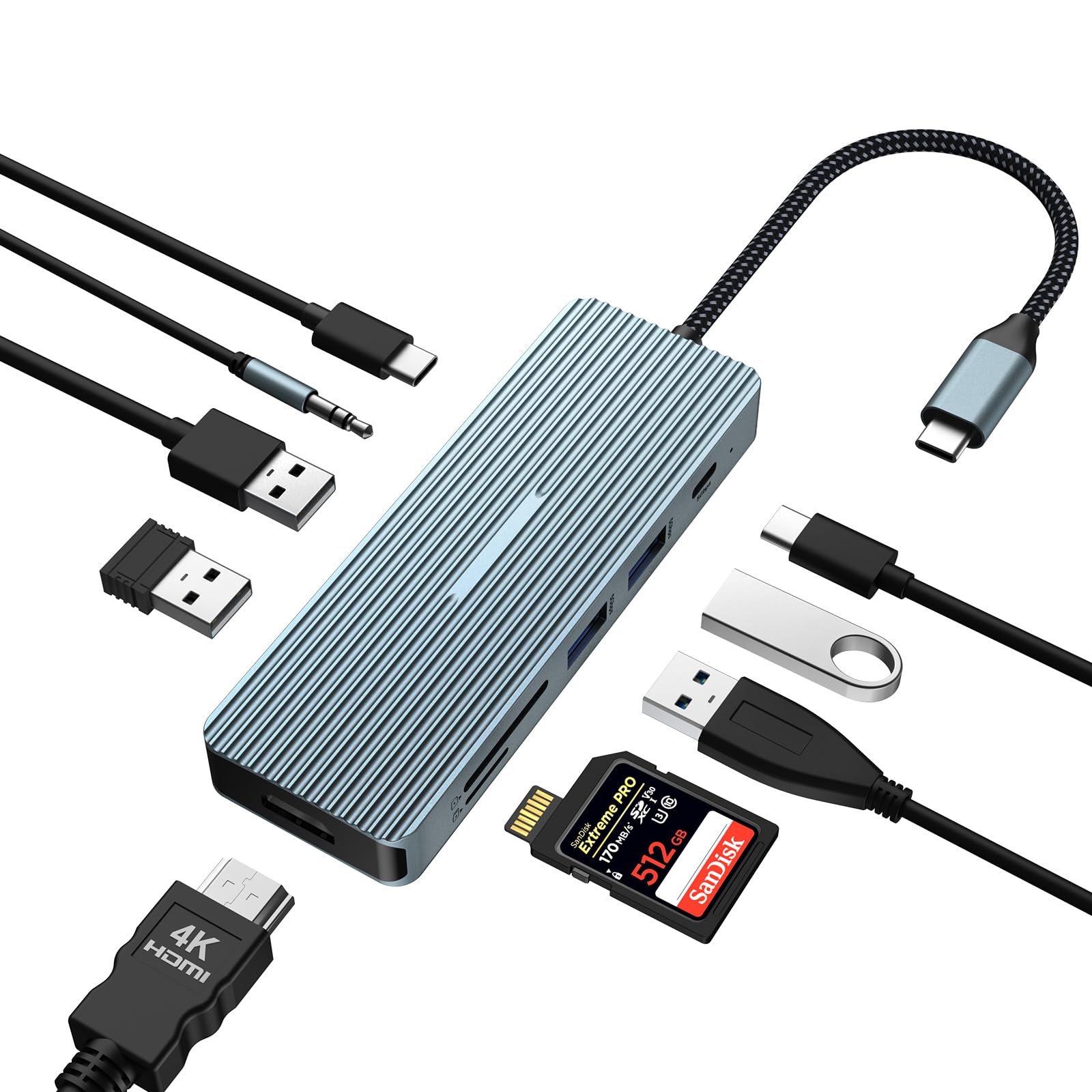 10 in 1 USB C Hub, Tymyp Adapter Hub with 4K HDMI, 2 x USB 3.0, USB-C 3.0 Data Transfer, 2 x USB 2.0, 100W PD, SD/TF, 3.5mm Audio Jack for Laptops, iPad
