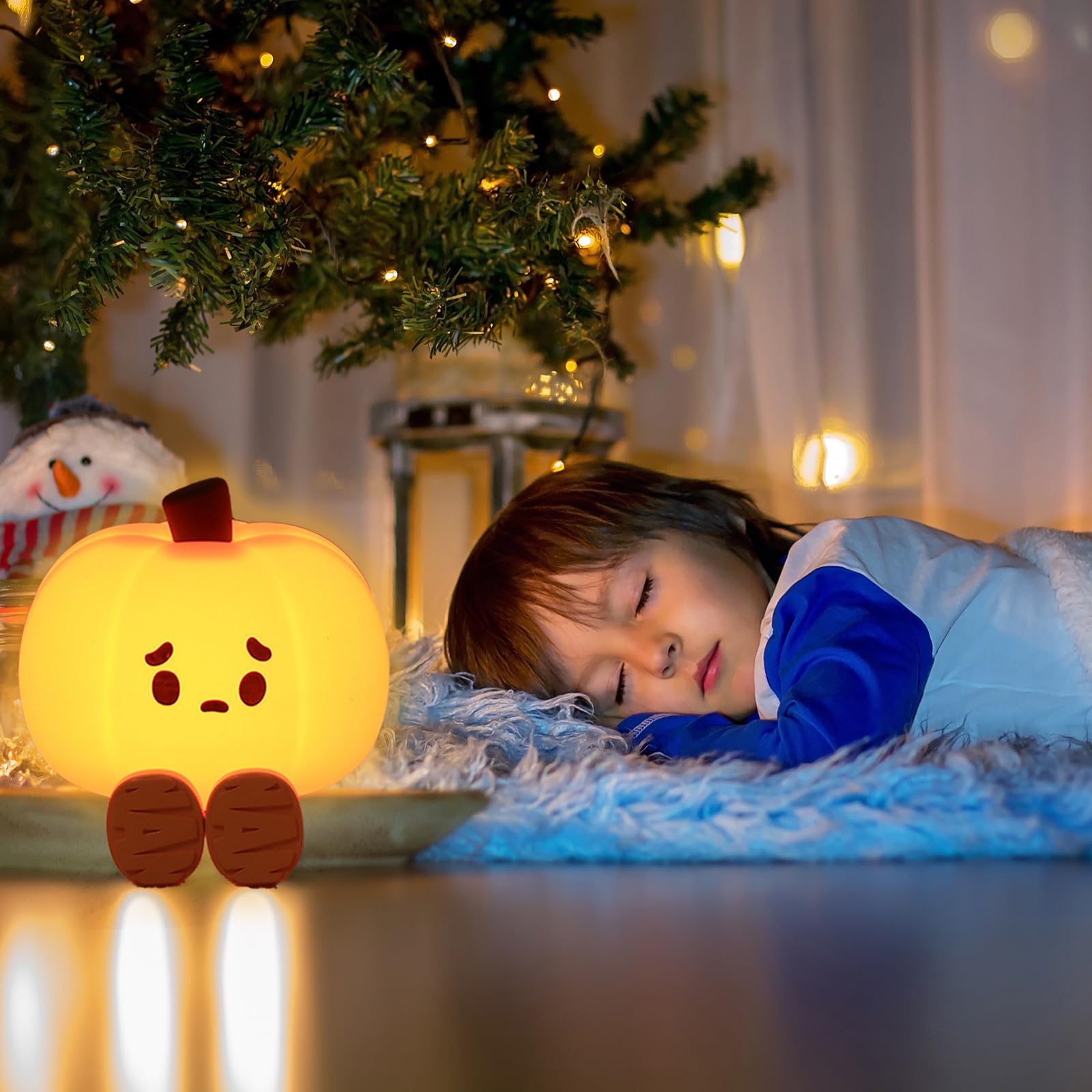 Lilampts Pumpkin Night Light, Cute Pumpkin Decor Silicone Night Lamp with 3 Level Dimmable Bedside Lamp Halloween Night Light Nursery Nightlight Dorm Decor,Silicone Touch Light, Breastfeeding for Baby
