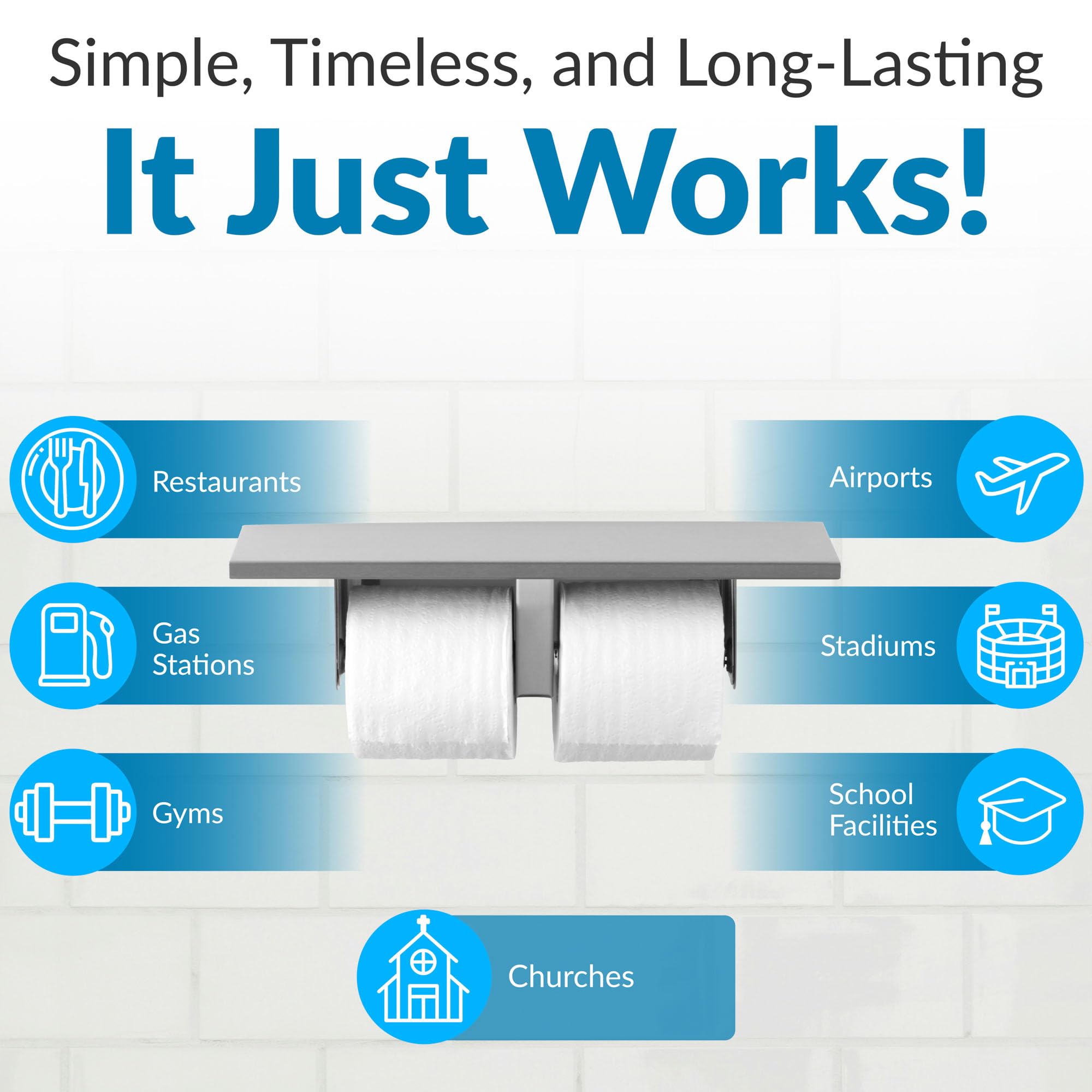 Bobrick Toilet Tissue Dispenser with Utility Shelf, Surface-Mounted, Satin-Finish Stainless Steel, Holds Two Standard Rolls, Dual Roll Capacity, Ideal for Commercial Restrooms (Model B-2840)