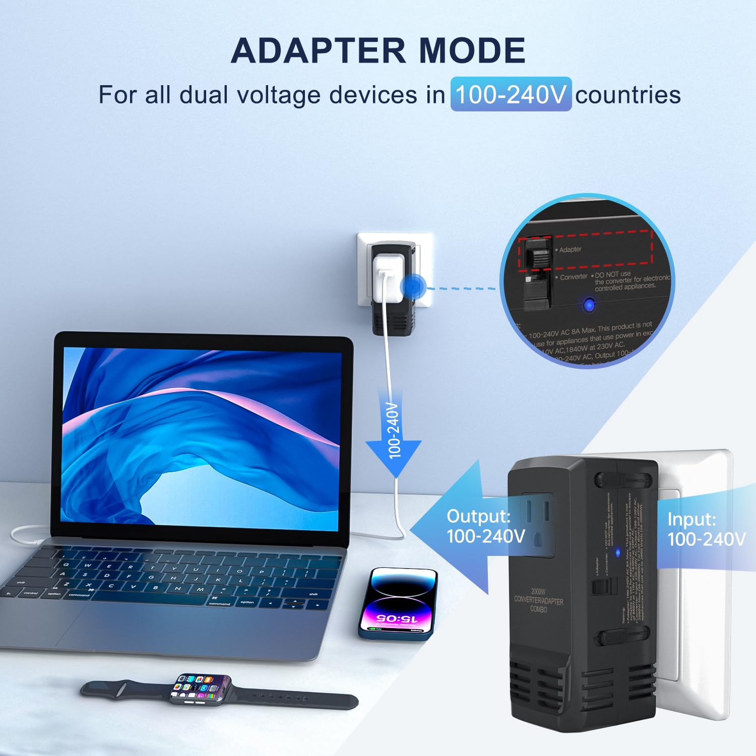 FUNPRO 2000W Voltage Converter Travel Adapter Step Down 220V to 110V for Hair straighteners, laptops, Cell Phones, Power converters from USA to Europe, UK, Australia Over 200 Countries