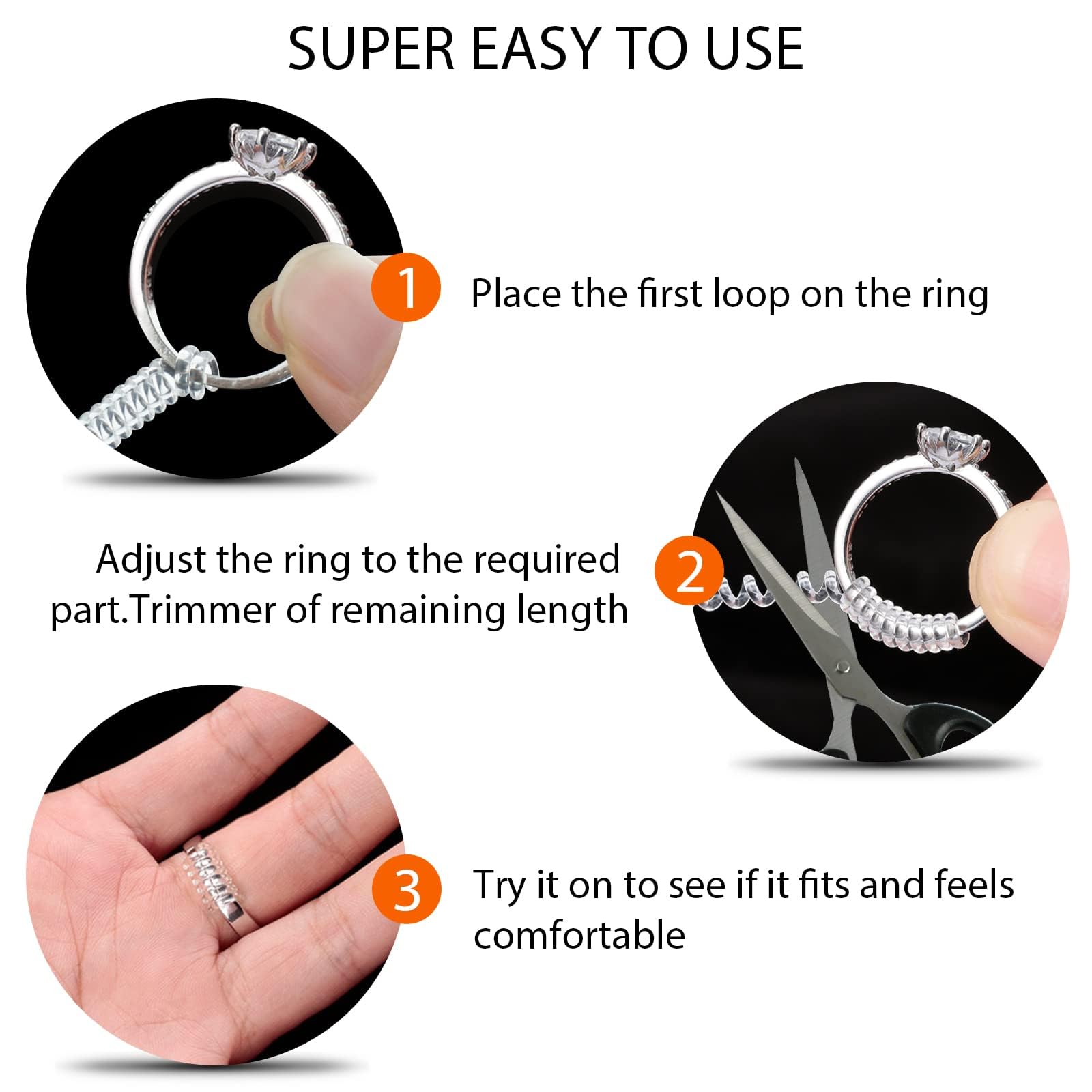 Ring Size Adjuster for Loose Rings, Eiito Ring Sizers Ring Spacers or Ring Tightener - Invisible Ring Guards - 6 Sizes Fitter, Resizer Fit Almost Any Size Rings