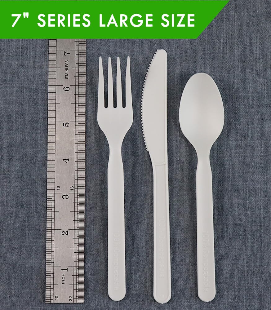 GreenWorks 200 Count Heavy-duty Compostable Forks, BPI Certified Large Disposable Cutlery Flatware Utensils Fork