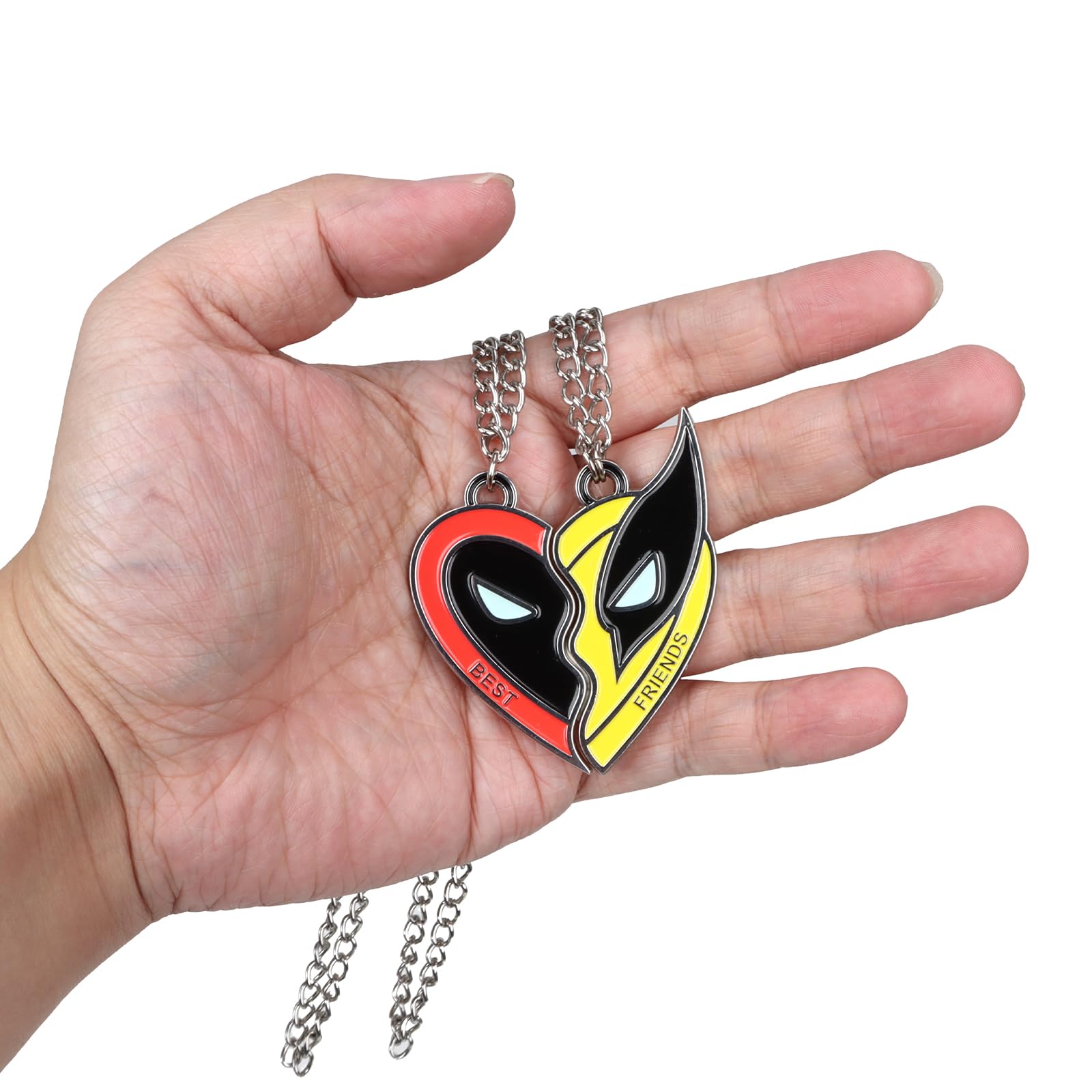 HLENOK Best Friends Half Heart Necklace Alloy Pendant Jewellery with Superhero Patterns Ornament Birthday Christmas Gifts 2PCS