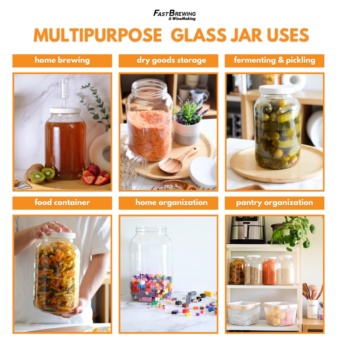 FastRack One gallon Wide Mouth Glass Jar with Lid-Set of 4