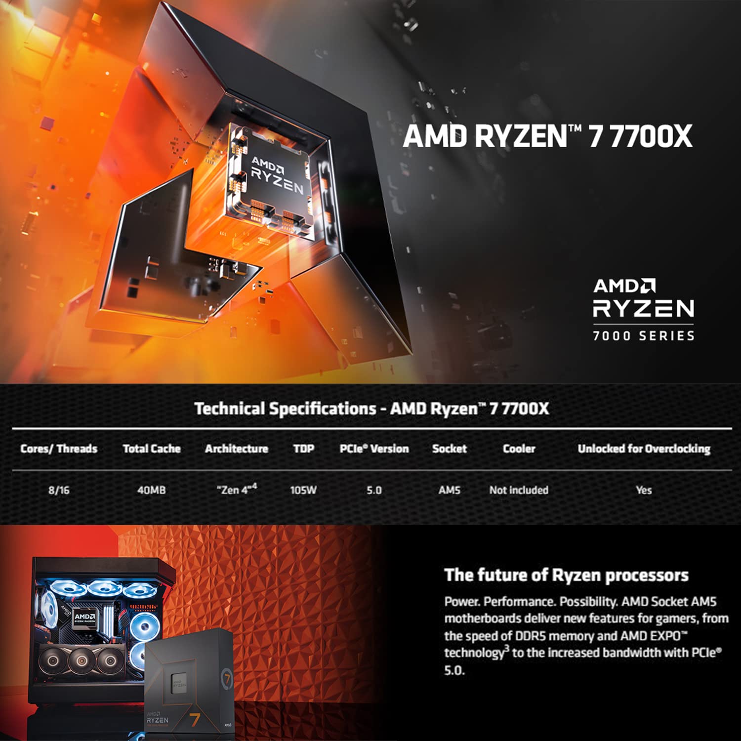 INLAND Micro Center AMD Ryzen 7 7700X 8-Core, 16-Thread Unlocked Desktop Processor Bundle with TUF Gaming X670E-PLUS WiFi ATX Gaming Motherboard