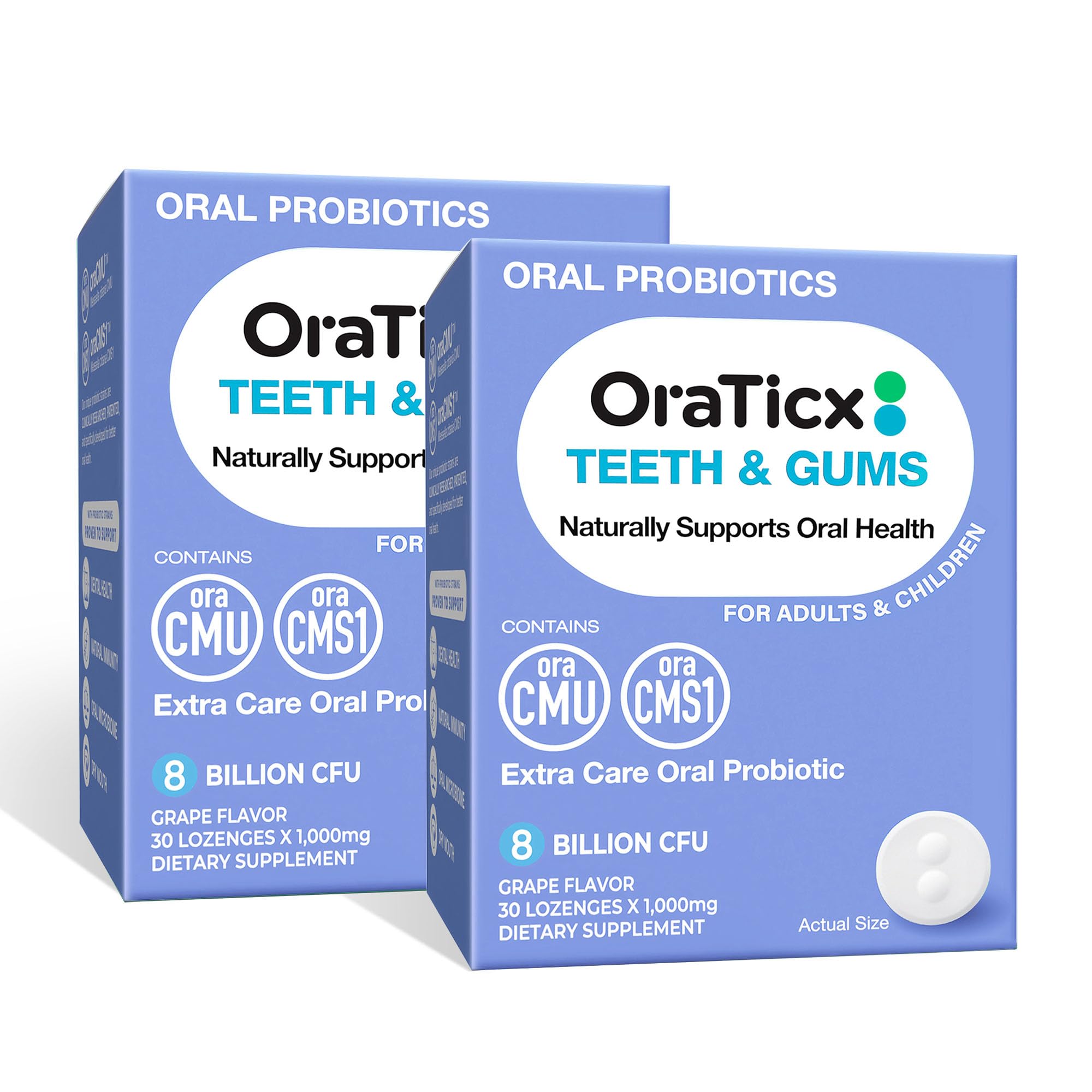 Teeth & Gums Dental Probiotic, Naturally Supports Oral Health and Immunity, Oral Probiotics Supplement 8 Billion CFU, Grape Flavor 30 Lozenges 2-Pack