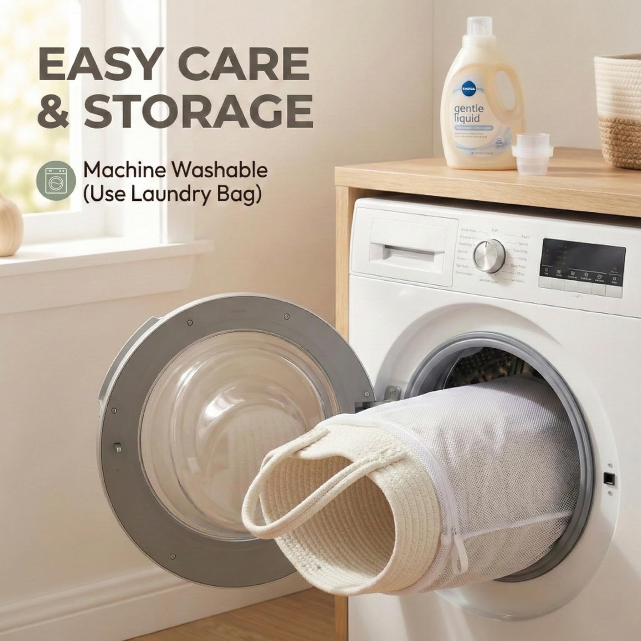 JMvicyroam 65L Extra Large Blanket Basket for Living Room - Woven Cotton Rope Laundry Hamper with Reinforced Handles - Storage Bin for Pillows, Comforters & Toys - Machine Washable,White