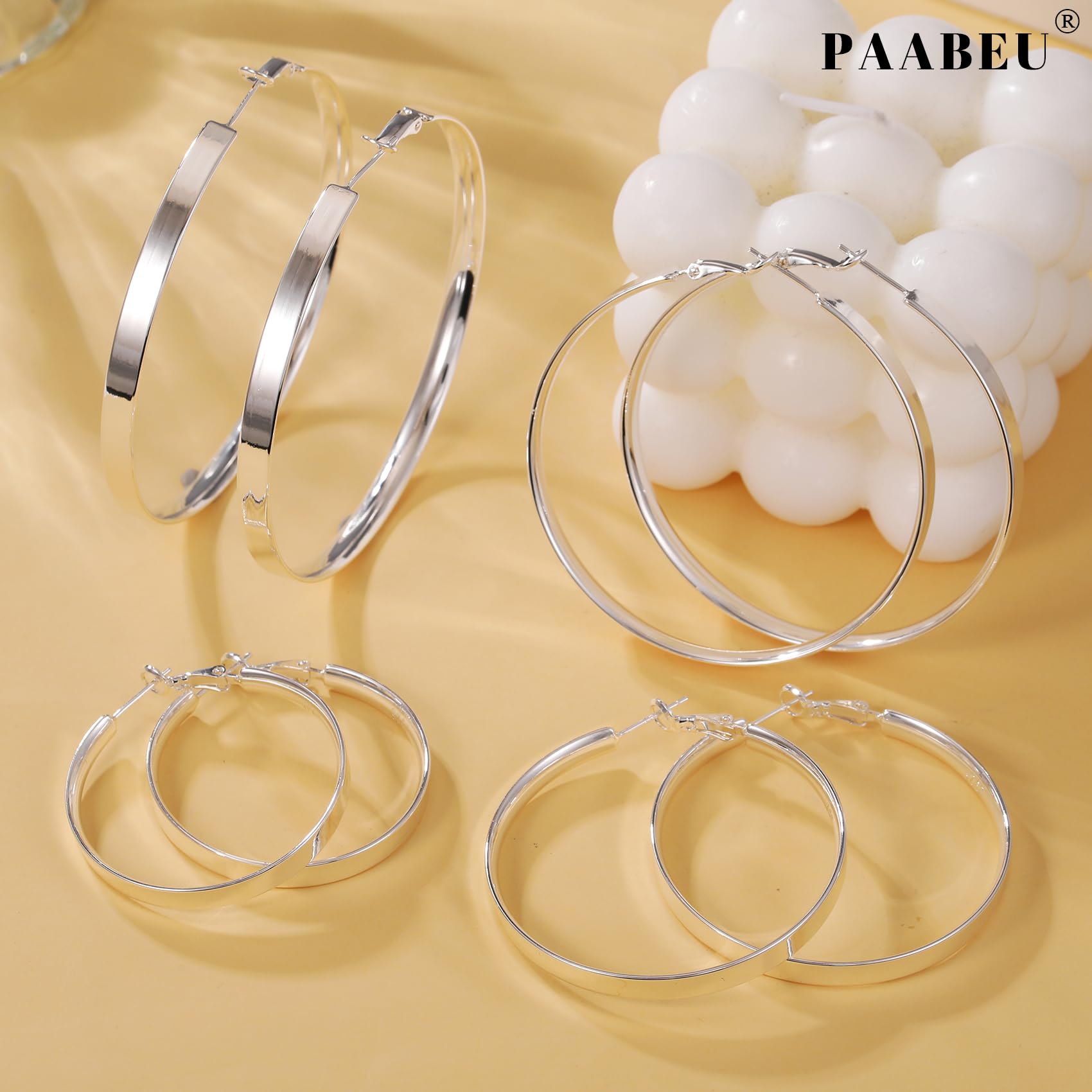PABBEU Silver Hoop Earrings for Women Lightweight Large S925 Sterling Silver Hoop Earrings Hypoallergenic Big Silver Hoops Earrrings for Girls 60mm
