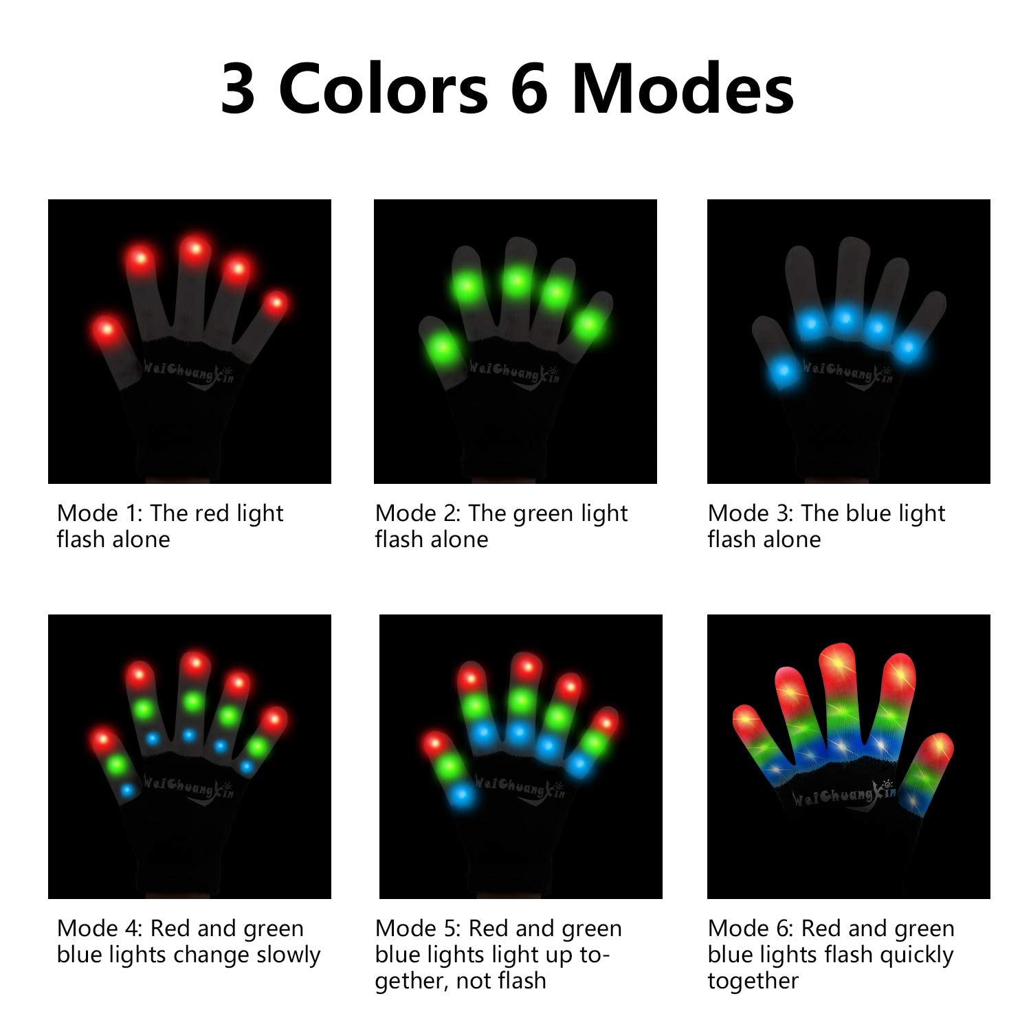 WEICHUANGXIN LED Gloves,Cool Toys Kids Christmas Gifts Light Up Gloves Finger Lights Flashing LED Gloves Colorful Flashing Gloves Kids Toys for Christmas Halloween Party Favors,Gifts(S)