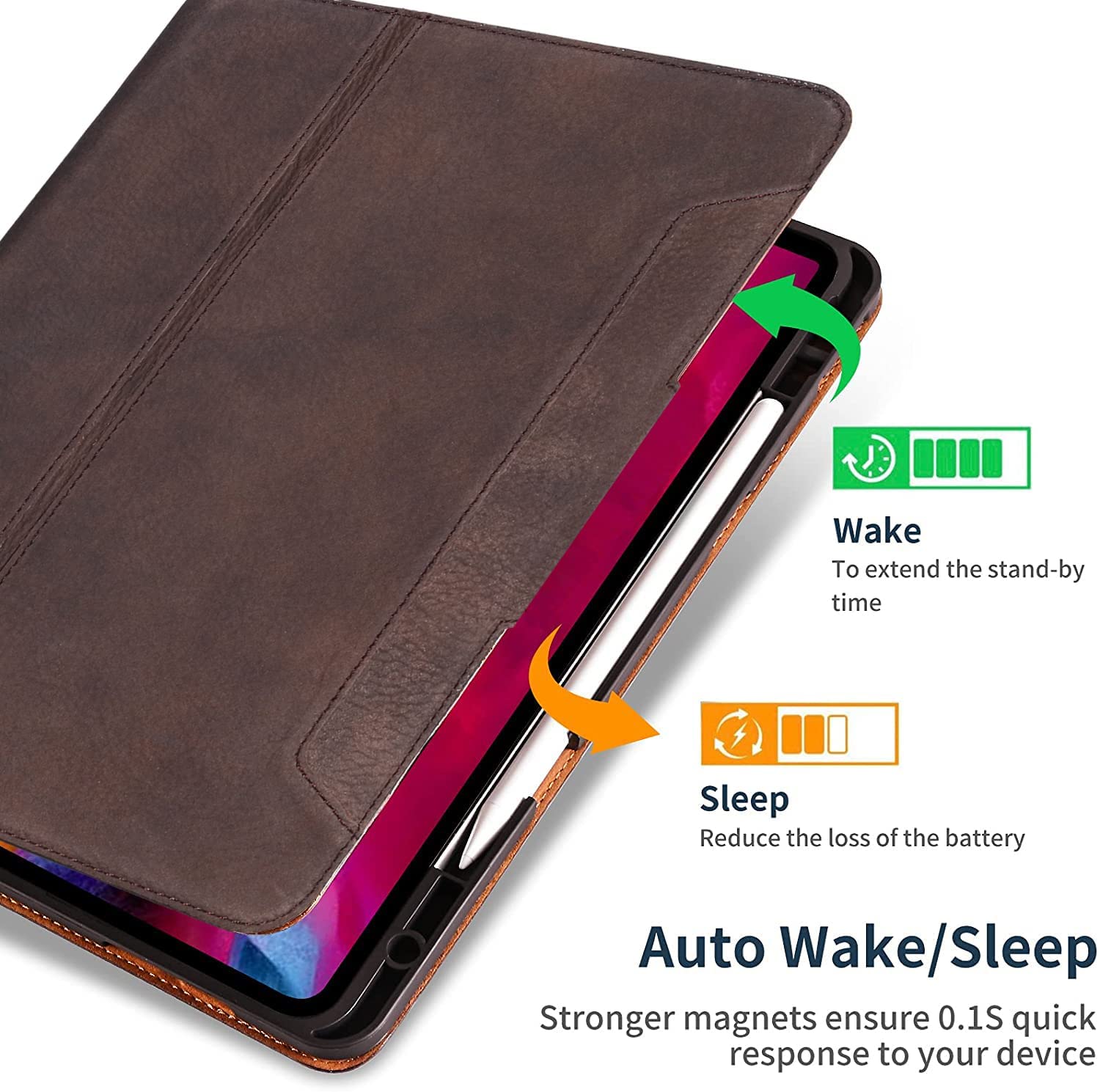 Gexmil Case for iPad 10th Generation 2022, iPad 10.9 Inch Case,Genuine Leather,Made from Real Leather Cowhide Unique Grain Cover,with Pencil Holder,with case Buckle (Sand Dark Brown)