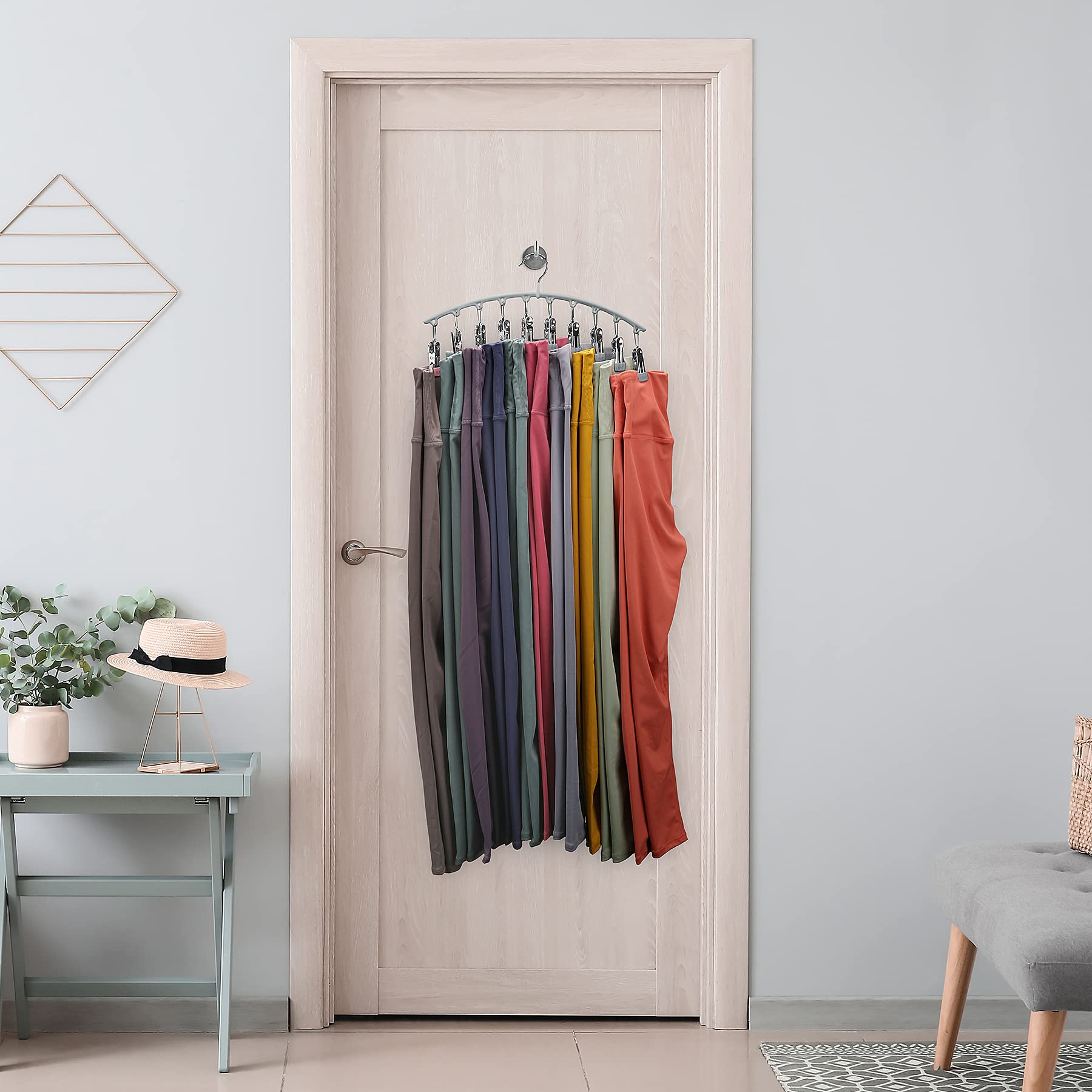 Volnamal Legging Organizer for Closet, Metal Yoga Pants Hanger w/Rubber Coated 2 Pack w/10 Clips Hold 20 Leggings, Hangers Space Saving Hanging Closet Organizer for Closet Organizers and Storage-Grey