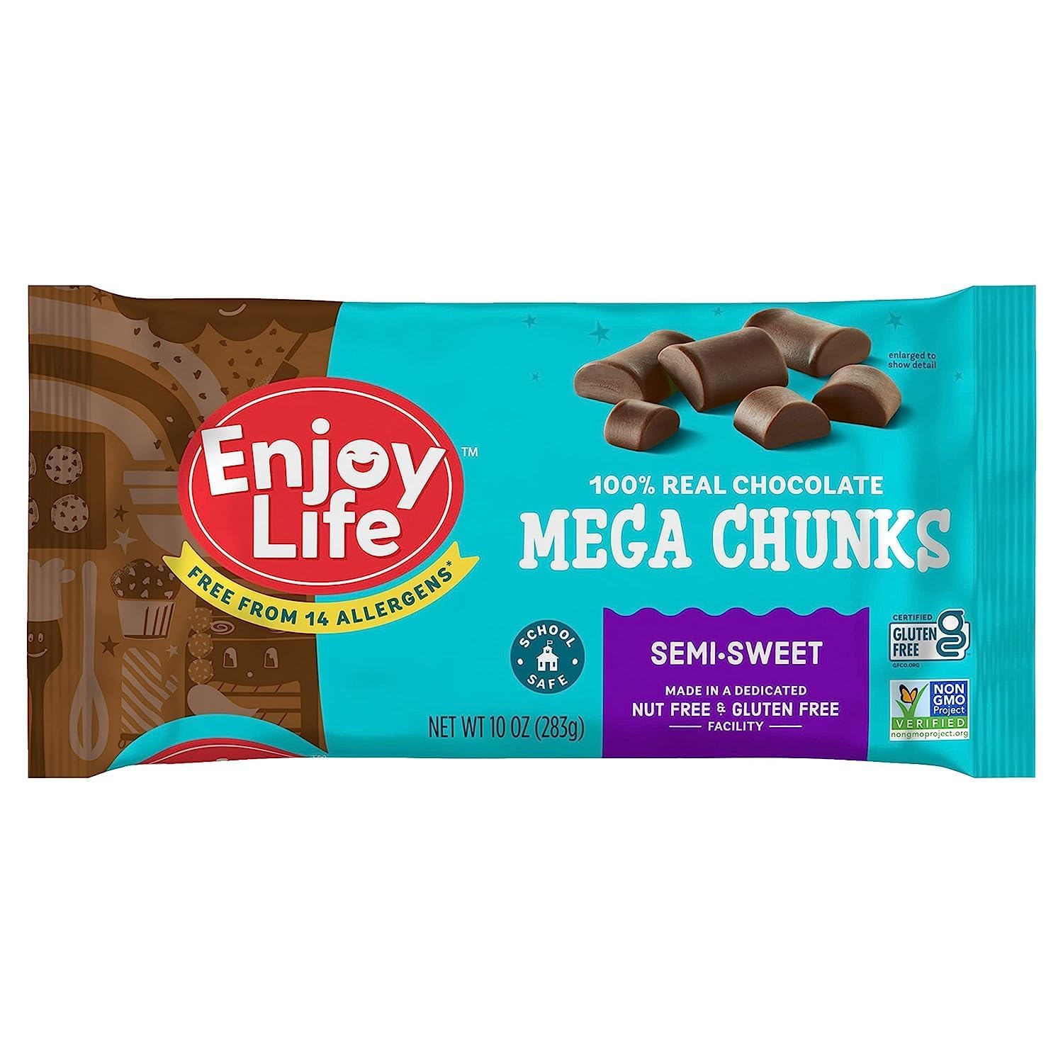 Enjoy Life Baking Chocolate Semi-Sweet Mega Chunks, Dairy Free, Soy Free, Nut Free, Non GMO, Gluten Free, Vegan Chocolate Chips, 10 oz bag